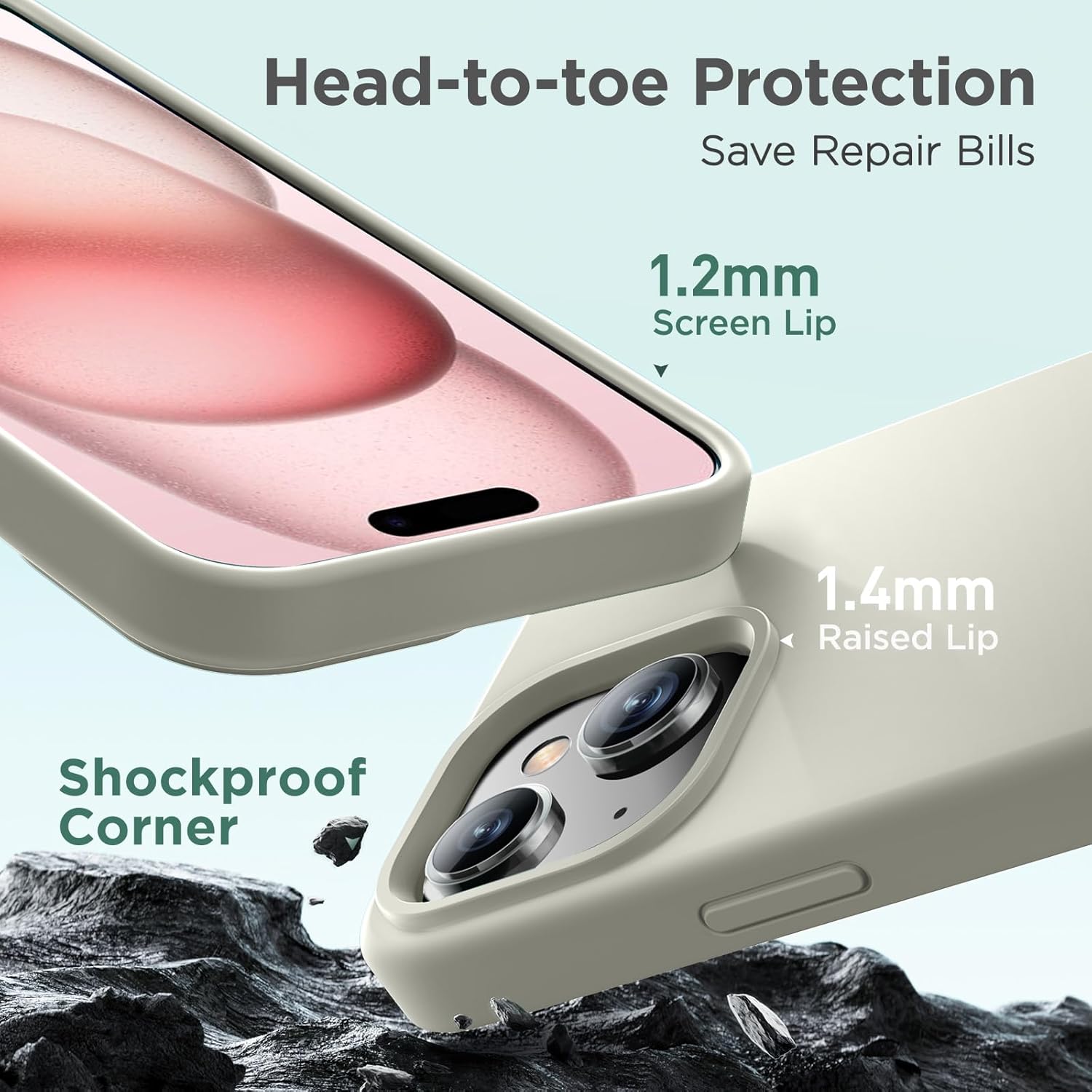 Cordking Funda diseñada para iPhone 15, funda protectora de silicona ultra delgada, a prueba de golpes con forro de microfibra suave antiarañazos,