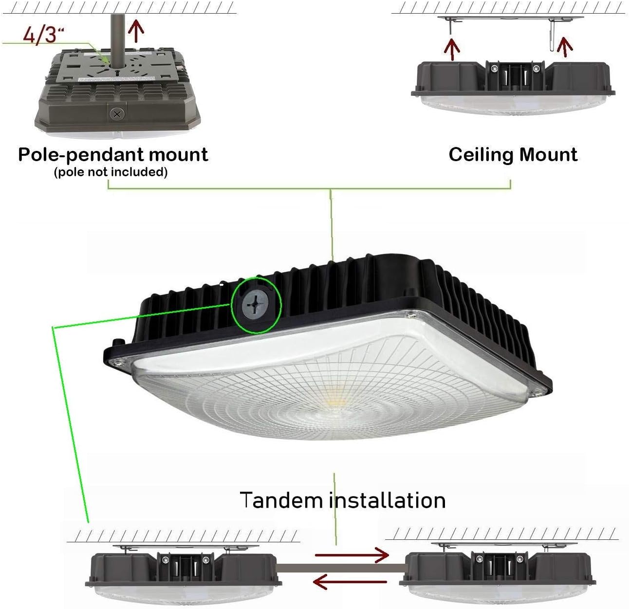 CYLED Luz LED de 65 W, industrial, impermeable, a prueba de explosiones, para exteriores, balcón, estacionamiento, carril, gasolinera, luz de techo