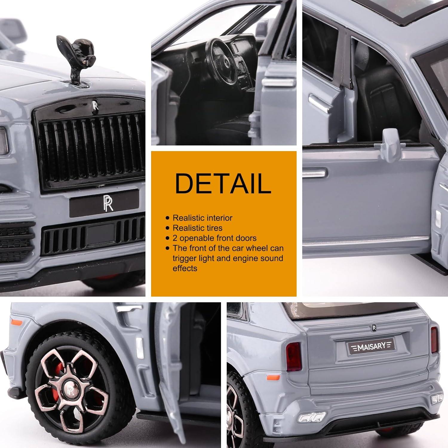 BDTCTK Compatible con el modelo de automóvil Rolls-Royce Cullinan 136, auto de juguete fundido a presión, puertas abiertas, luz y sonido, juguetes
