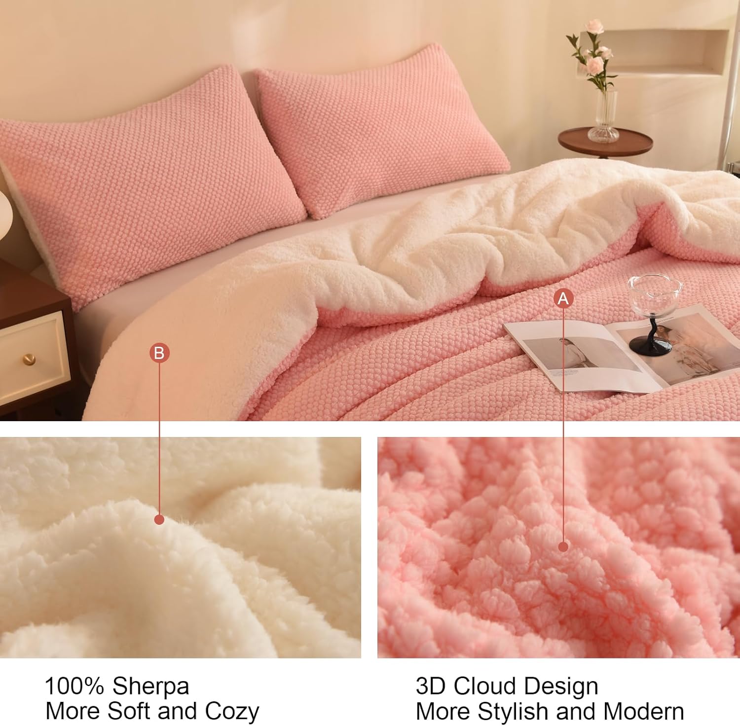 Juego de edredón de diseño jacquard 3D, ultra suave, cálido, tamaño Queen, felpa de piel sherpa, juego de 3 piezas, ropa de cama acogedora de lujo