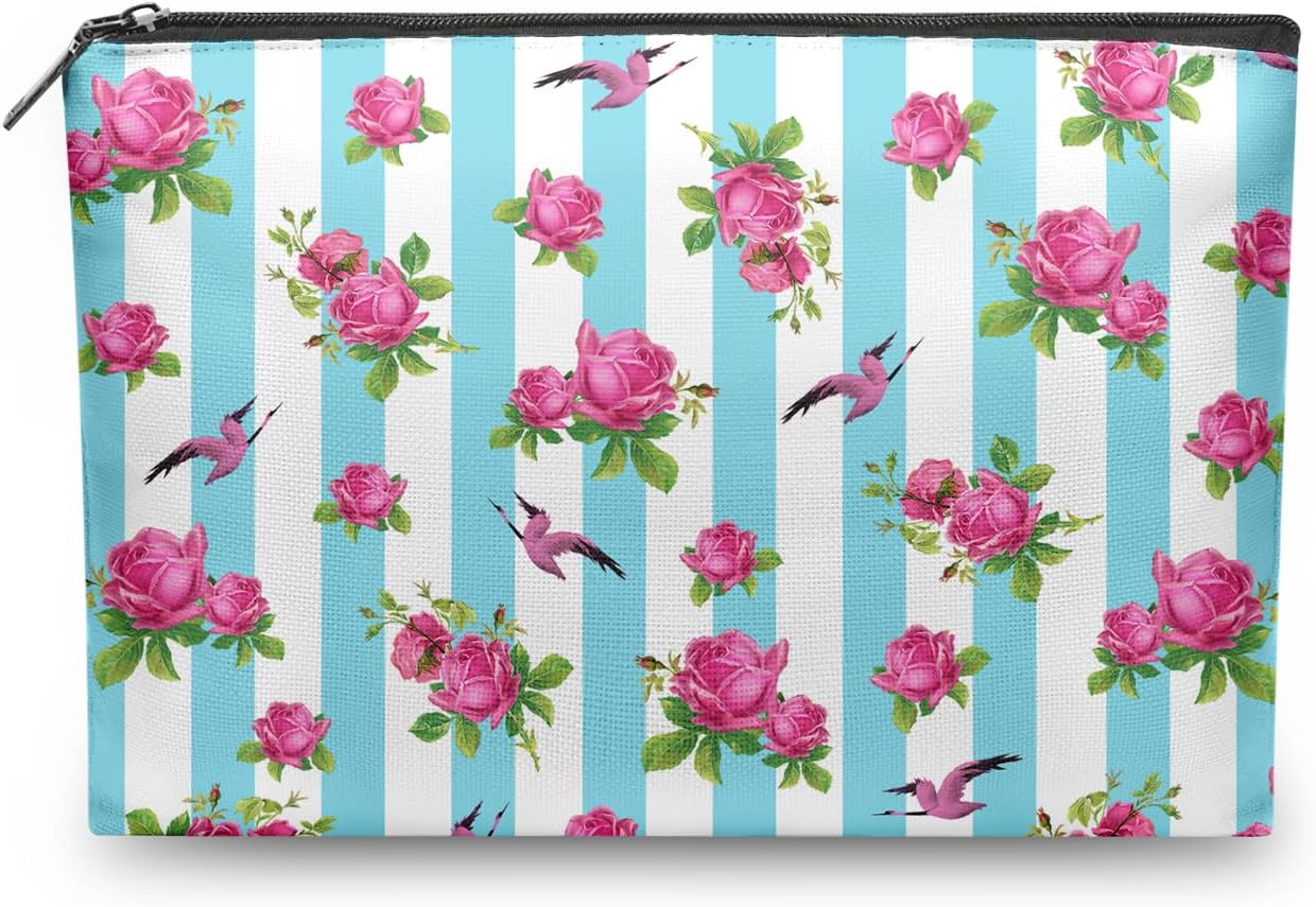 Dacawin Bolsa de cosméticos de flores de girasol para mujer, bolsas de maquillaje de flores amarillas, bolsa de aseo a cuadros blancos y negros,