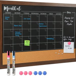 4 THOUGHT Pizarra de pizarra con calendario y corcho, tablero de anuncios de 18 x 24 pulgadas, pizarra magnética para pared, tablero de combinación 4 THOUGHT Pizarra de pizarra con calendario y corcho, tablero de anuncios de 18 x 24 pulgadas, pizarra magnética para pared, tablero de combinación