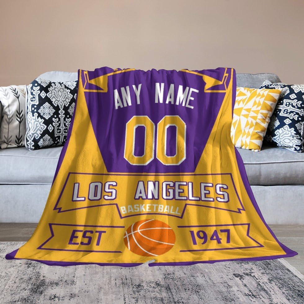 Gyurioh Manta de baloncesto personalizada con número de nombre, acogedora manta de franela para hombres, mujeres, jóvenes, regalos para fanáticos
