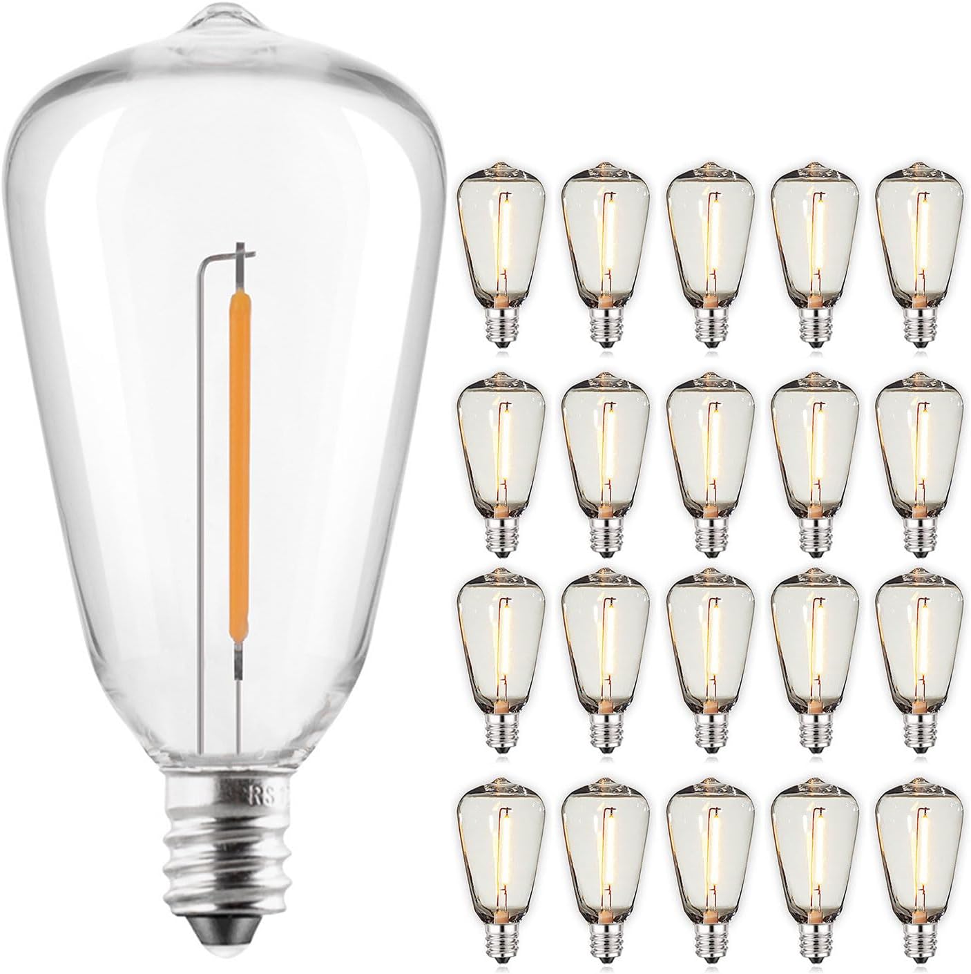 Paquete de 25 bombillas LED Edison ST38 de 110 V con base E12 de 1 W, vidrio transparente, equivalente a 10 vatios, blanco cálido 2200 K para tiras