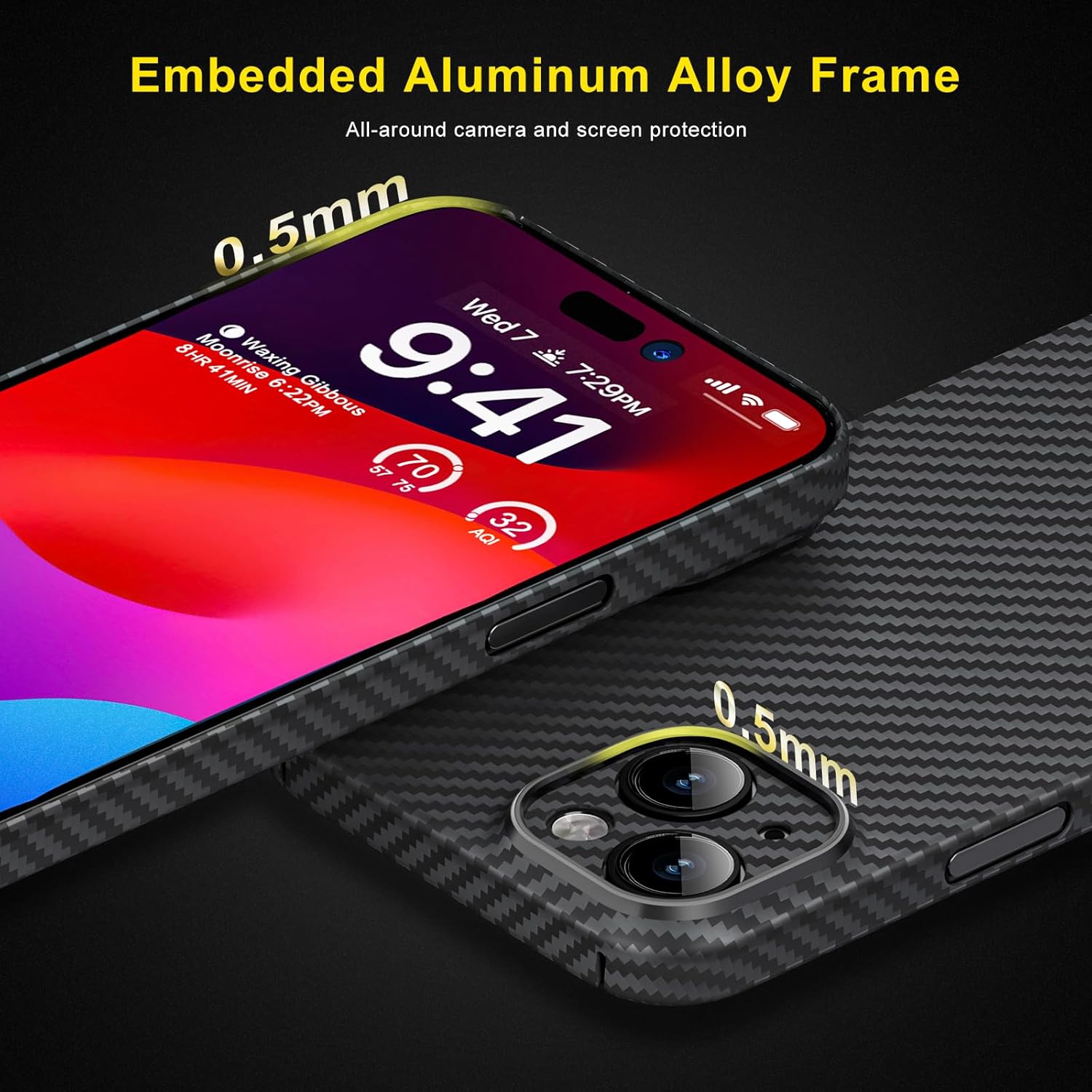 memumi Funda de fibra de carbono para iPhone 15 Plus, resistente y duradera de 0.020 in, ajuste delgado, para iPhone 15 Plus, fibra de aramida real,