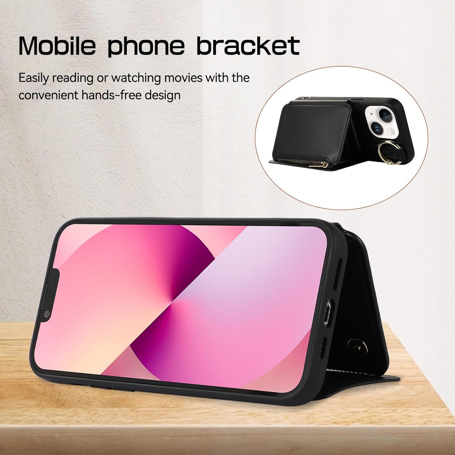 TopPerfekt Funda cruzada para iPhone 14 iPhone 13 con tarjetero y correa para el hombro, correa para la muñeca, bolso de mano con cremallera de