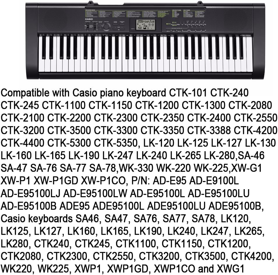 ENJOY-UNIQUE Adaptador de cargador de fuente de alimentación de 9.5V 1000mAh compatible con teclado Casio LK120 LK240 LK280 SA76 SA77 SA46 CTK101