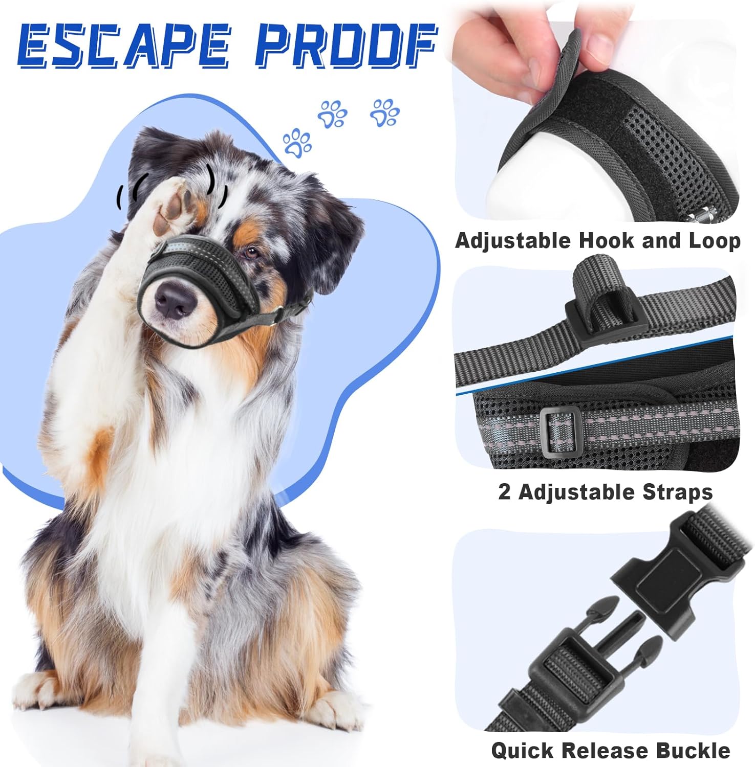 GoGoPaw Bozal para perro, bozal de malla de aire suave para perros grandes, bozal ajustable para mascotas para perros pequeños y medianos para beber