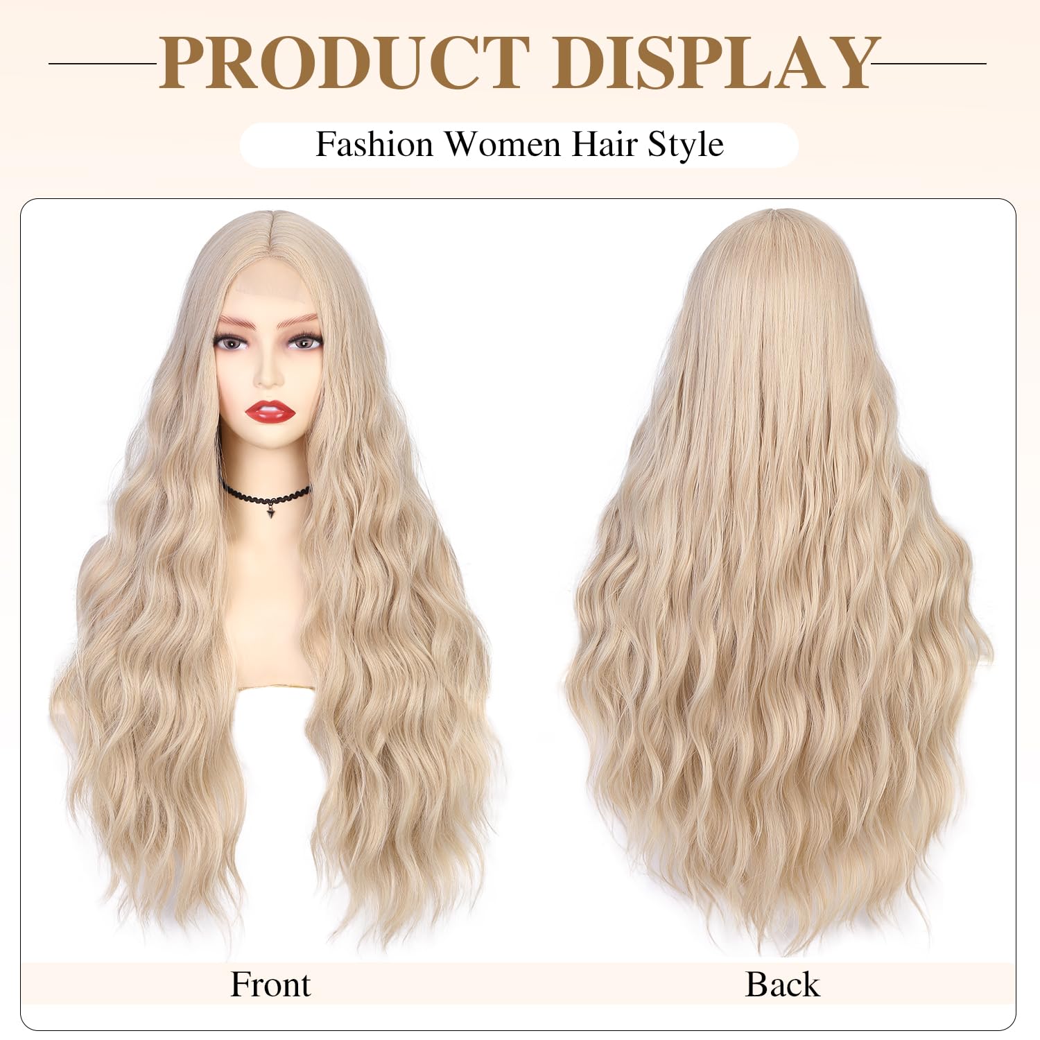 Hanne Fashion Peluca larga ondulada rubia para mujer, parte media, peluca rubia platino, pelucas sintéticas para uso en fiestas, cosplay (rubio)