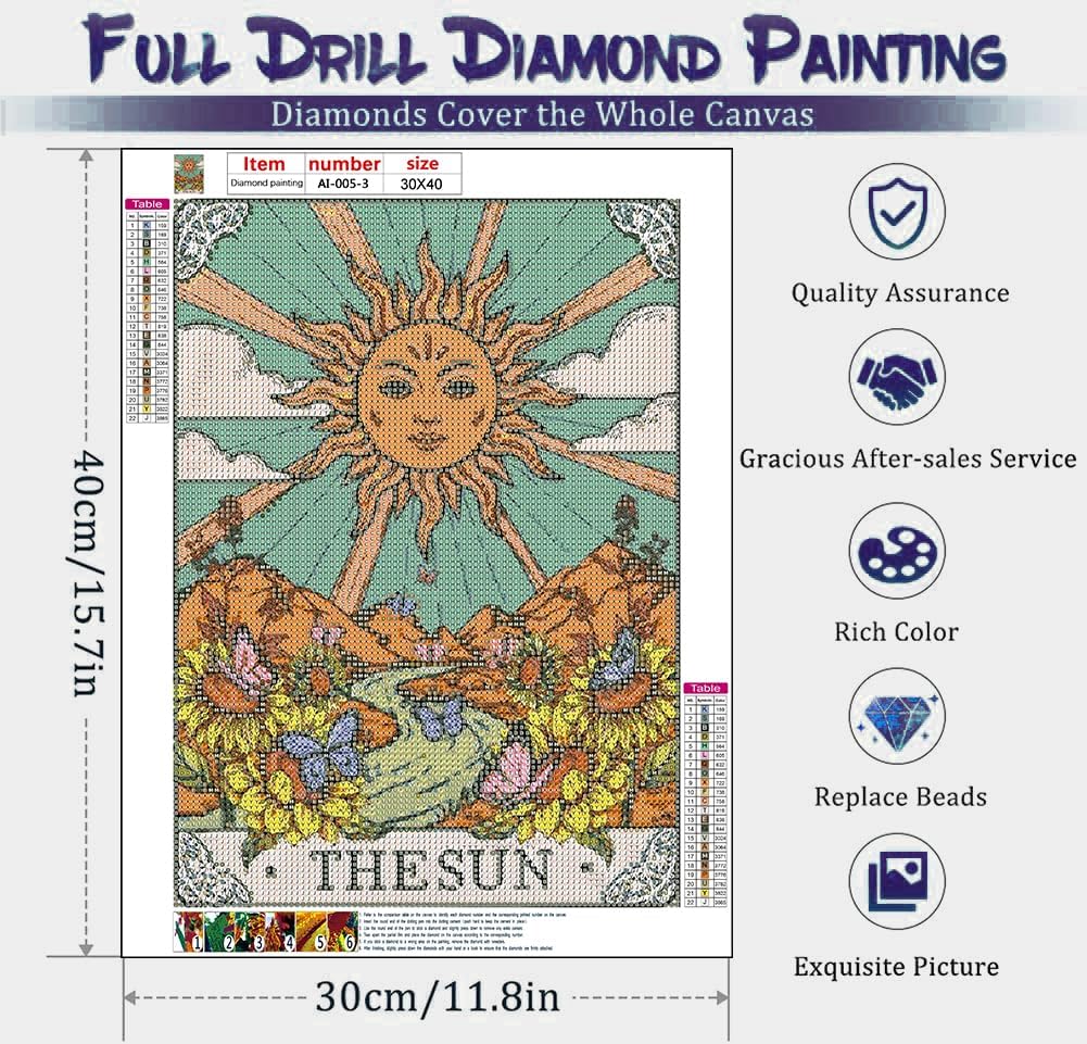 AIBOERL Kits de pintura de diamantes para adultos, paquete de 3 tarjetas de tarot 5D, kit de arte de diamantes de taladro completo, manualidades