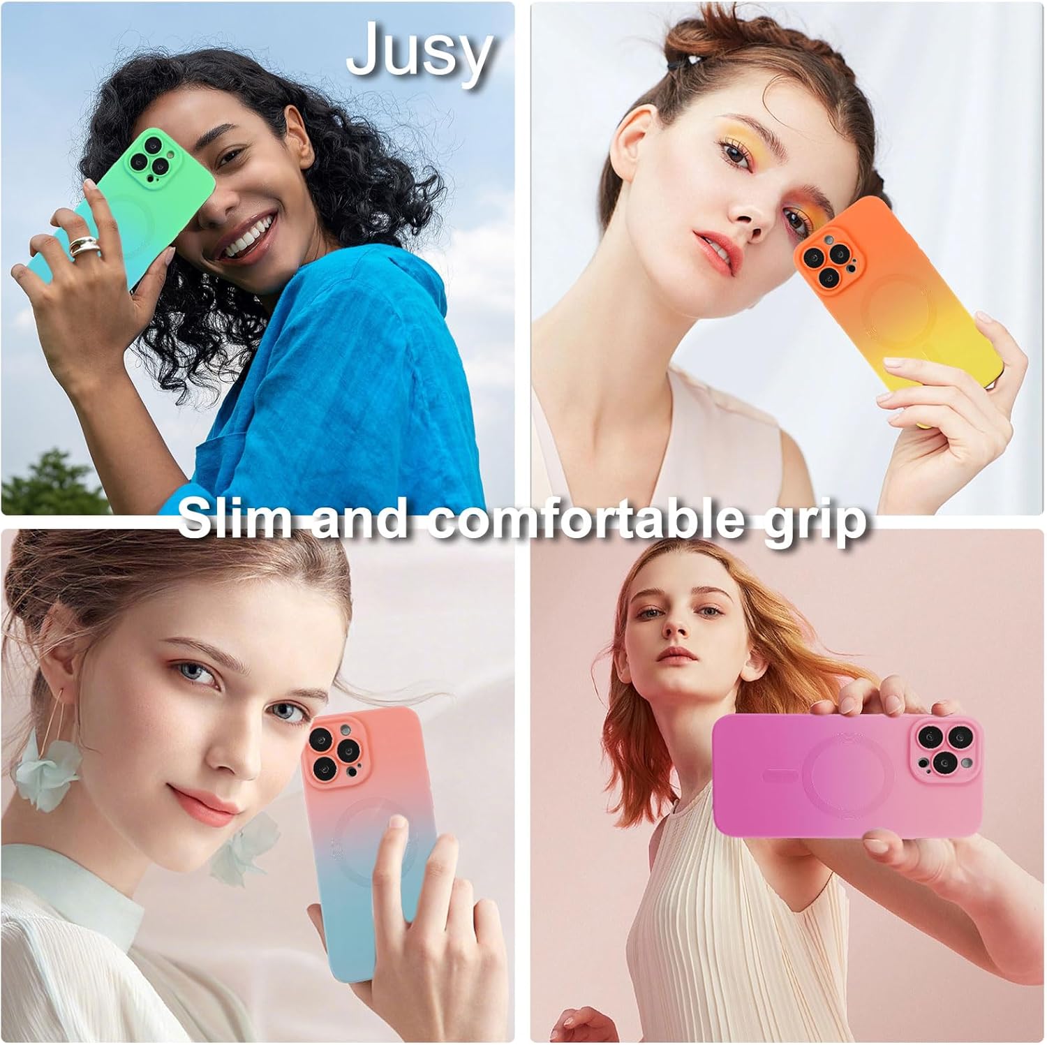 Jusy Funda para iPhone 12 Pro MaxCompatible con Magsafe, con protector de lente de cámara, funda magnética de silicona de color degradado, funda