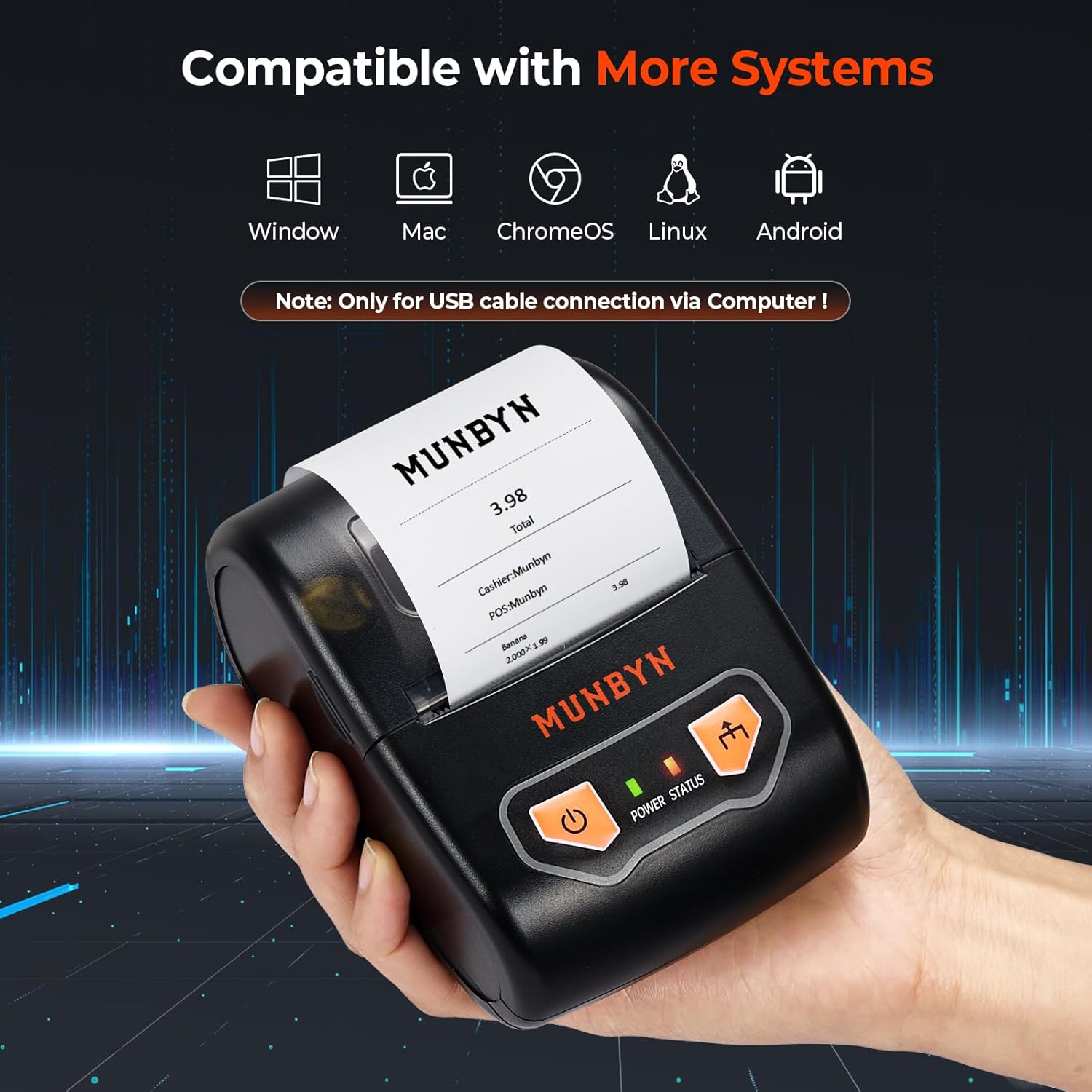 MUNBYN Impresora de recibos Bluetooth, impresora térmica portátil de recibos para pequeñas empresas, ventas minoristas, mini impresora de recibos de