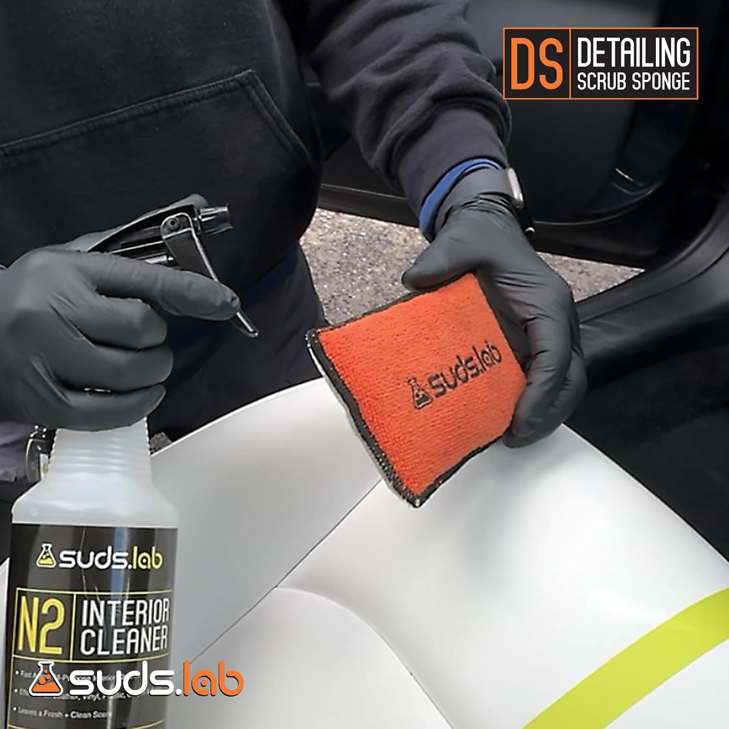 Suds Lab DS – Paquete de 3 almohadillas de microfibra para limpieza y detalles del interior del automóvil, juego de 3, seguras en cuero, vinilo,