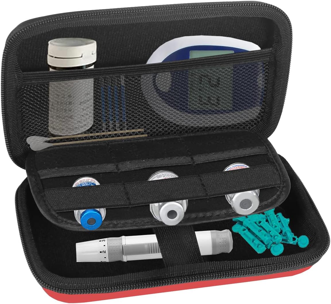Estuche de viaje para suministros para diabéticos, bolsa de almacenamiento para medidor de glucosa en sangre, pequeña bolsa protectora rígida de EVA