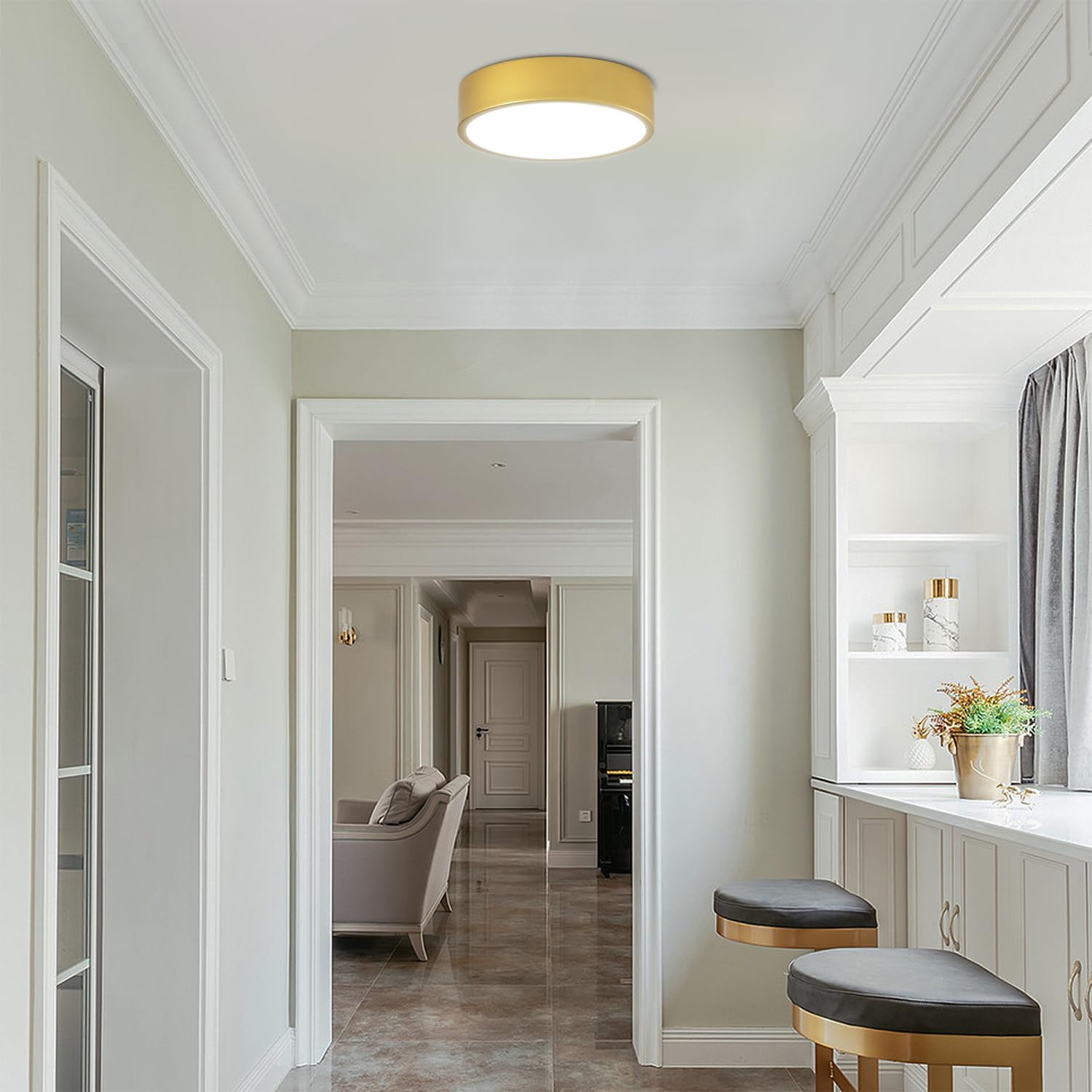 Lámpara LED de techo de montaje empotrado dorada, paquete de 3 lámparas modernas para dormitorio, montaje en techo, regulable, lámpara de techo de