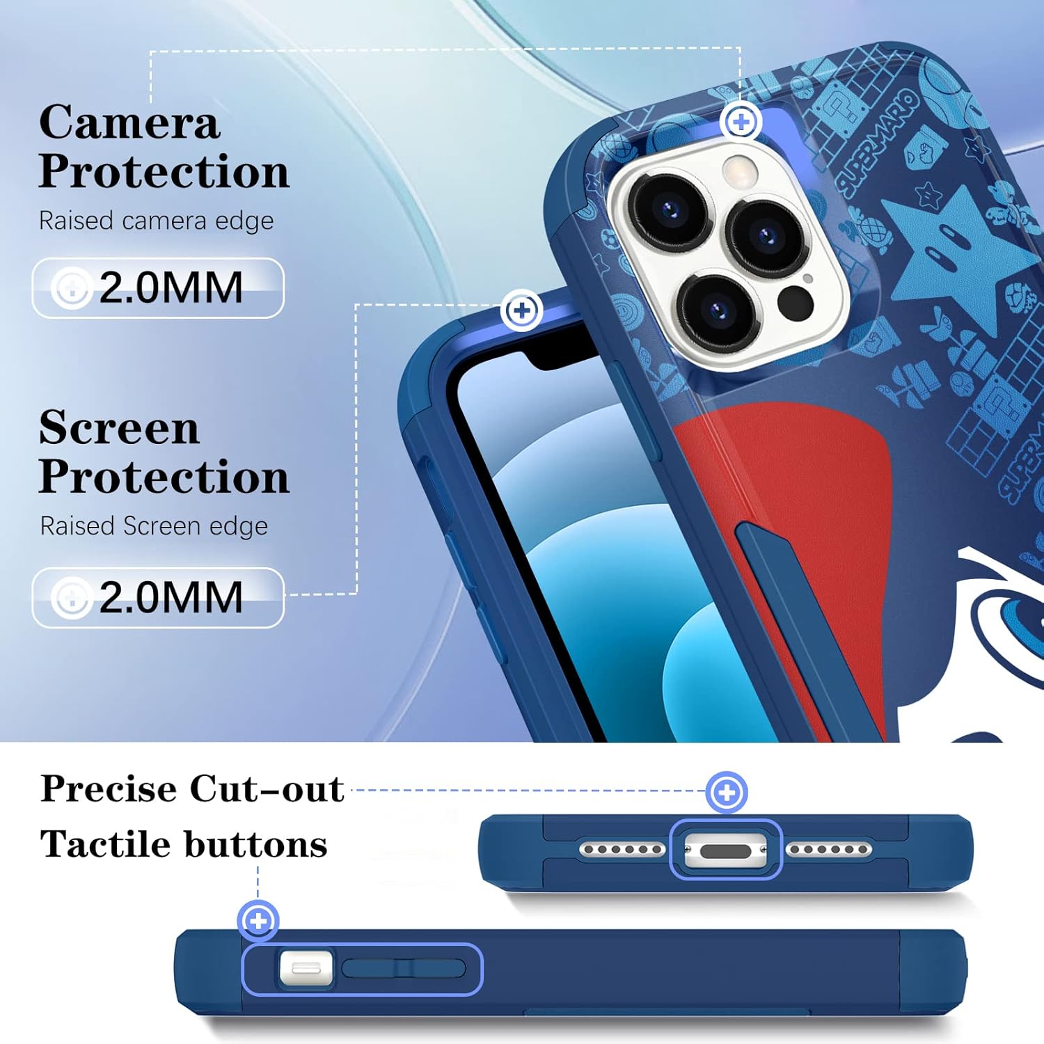 Oqplog Funda resistente para iPhone 13 Pro Max de 6.7 pulgadas para niñas, niños, mujeres, niños, linda funda dura de triple capa de dibujos