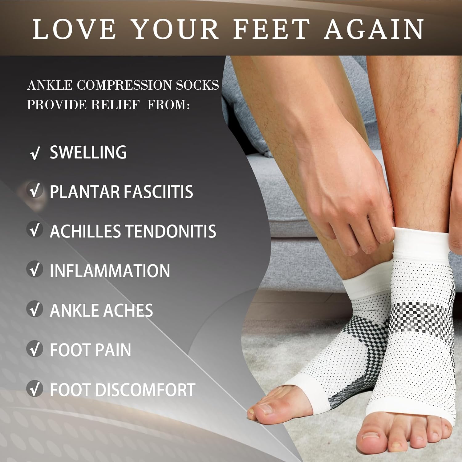 Qauxbul Calcetines de compresión para fascitis plantar para mujeres y hombres, calcetines de neuropatía tobillera, mangas de tobillo comprex calman