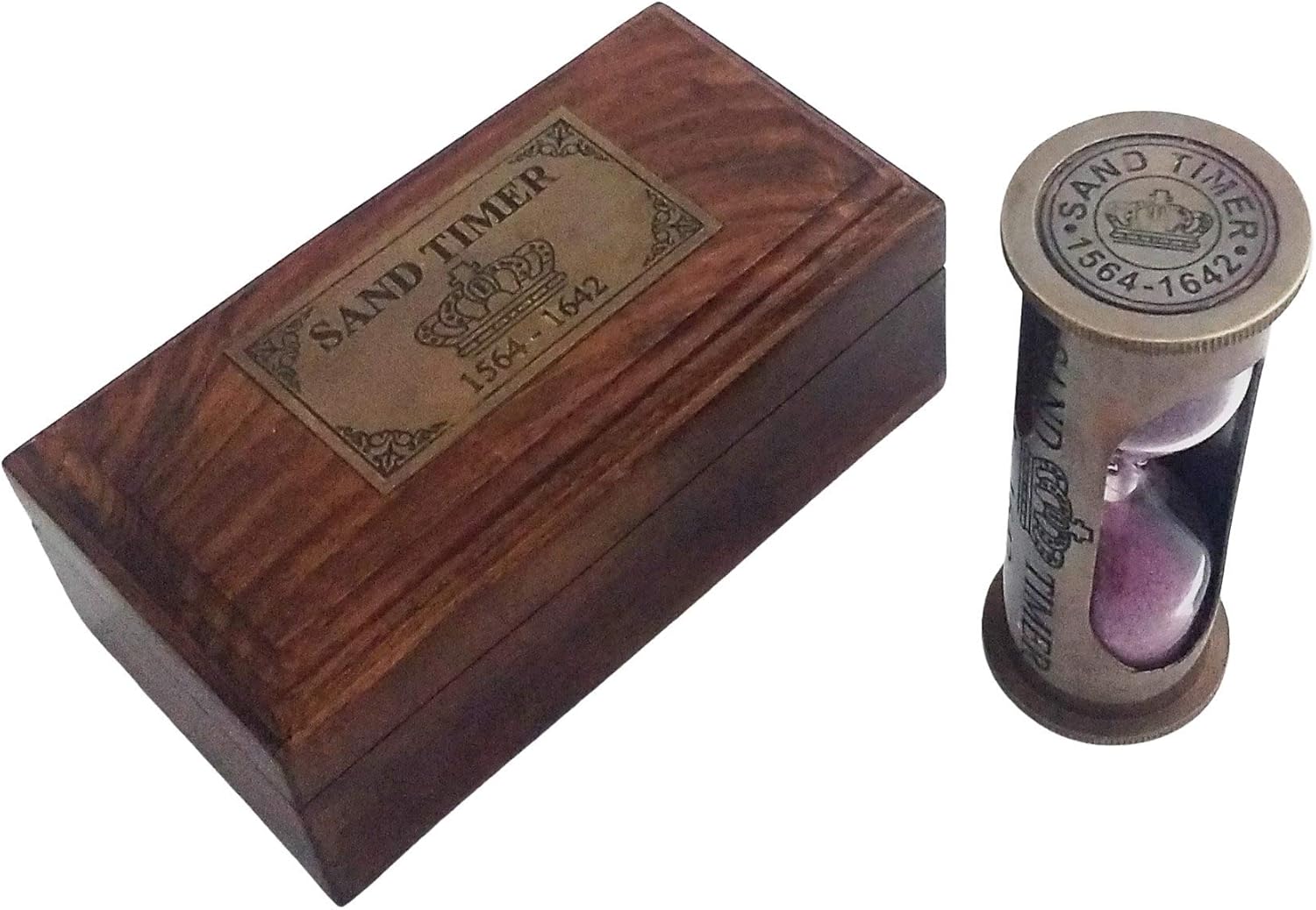 Temporizador de arena roja de latón marrón antiguo de 3.5 pulgadasreloj de arena en caja de madera  Regalo marítimo