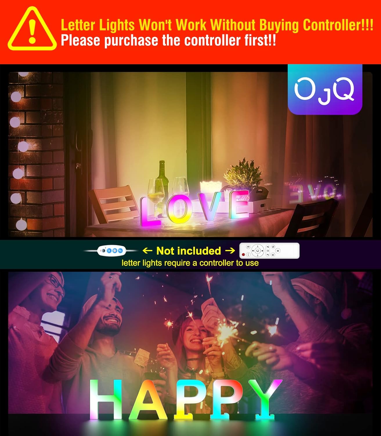 Luces LED con letras RGB, letras iluminadas con brillantina del alfabeto, sincronización de música, letras que cambian de color, para regalo de