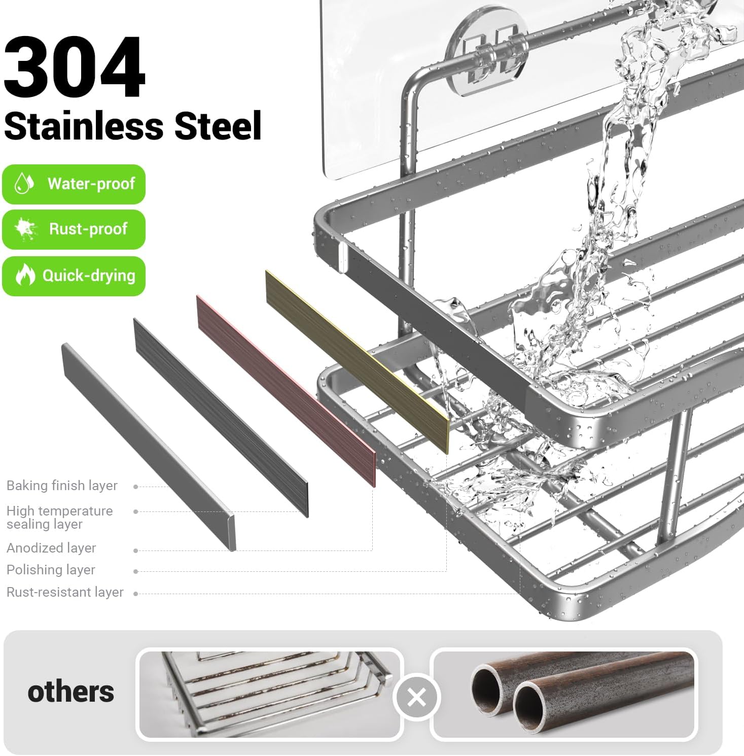 Estante organizador de baño para ducha estante de ducha autoadhesivo con soporte para champú y jabón, organizador de baño inoxidable inoxidable para