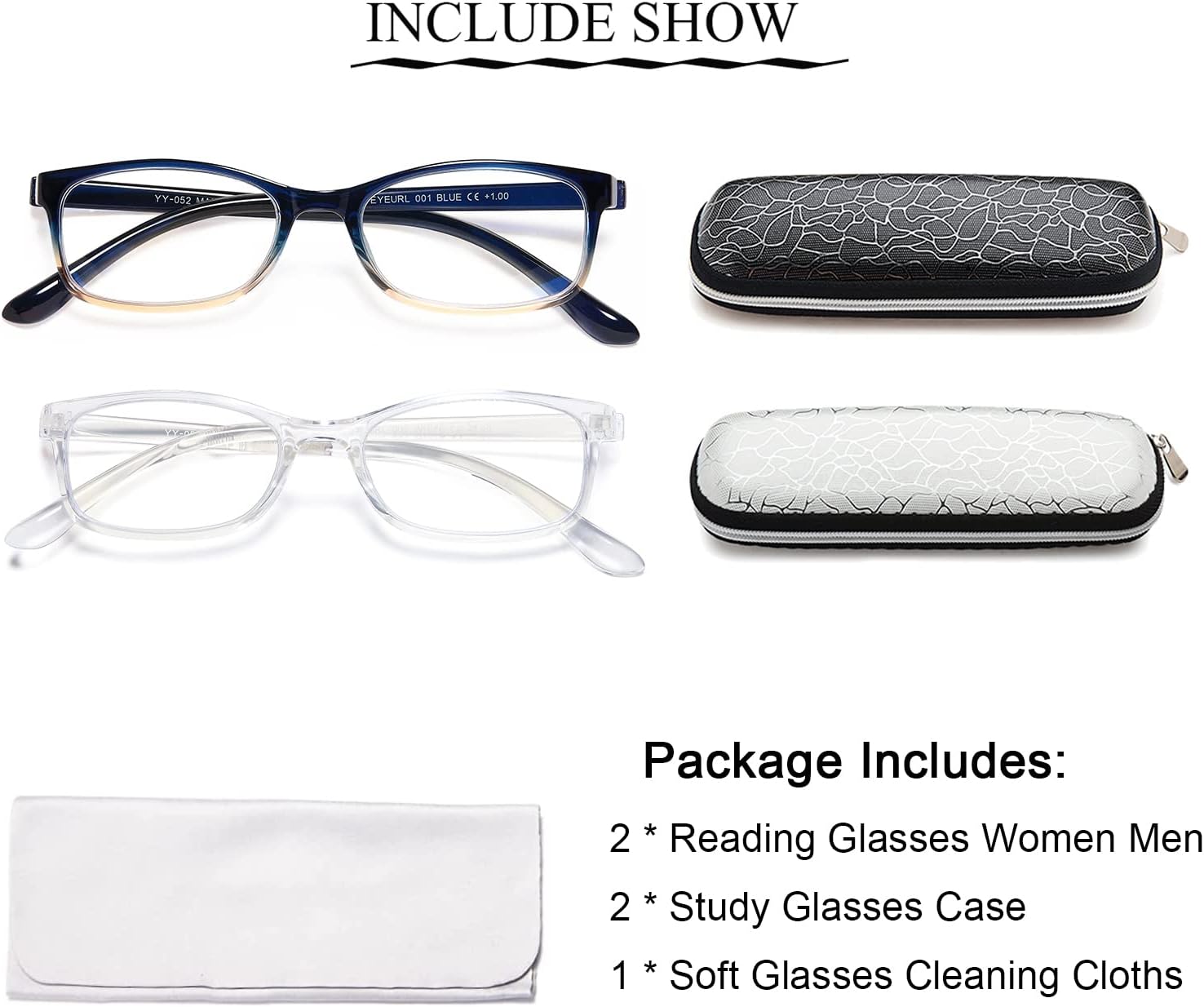 EYEURL Paquete de 2 lentes de lectura para mujeres y hombres, bloqueo de luz azul, ligeros, TR90, filtro de deslumbramiento, rayos UV, fatiga