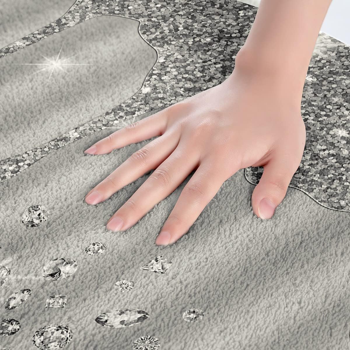 Feelyou Tapete de baño antideslizante con estampado plateado con purpurina (sin purpurina), color gris, lanudo y absorbente, para piso de diamante y