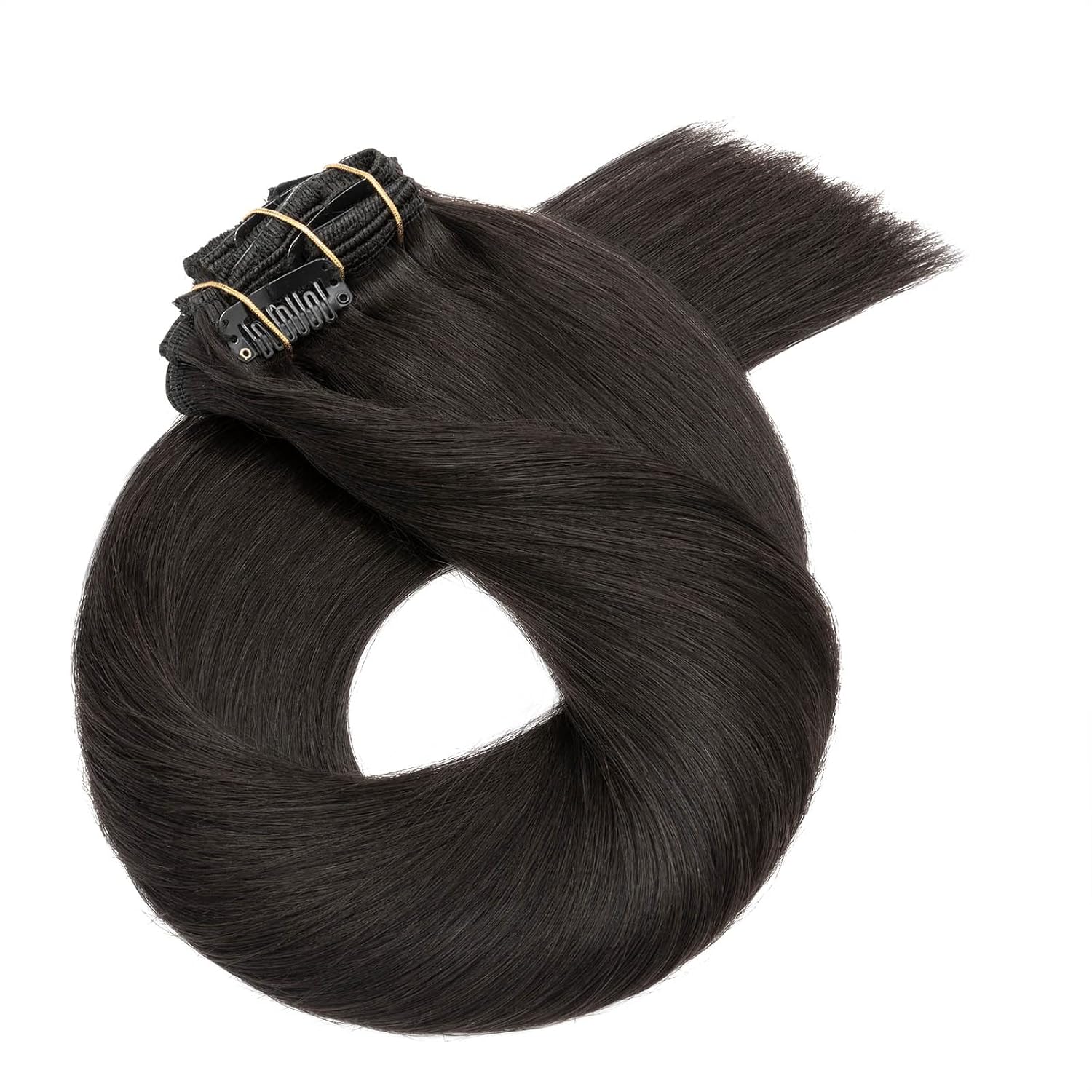 S-noilite – Extensiones de cabello humano real con clip, color negro natural #1B, doble trama, 16 pulgadas, balayage, lacio, 7 unidades, 4.23 oz