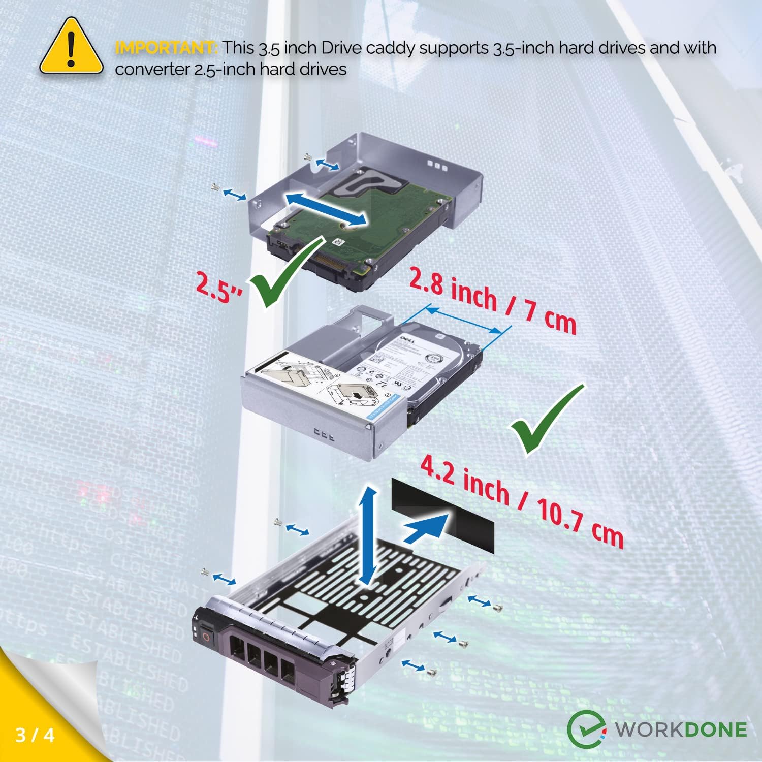 WORKDONE Paquete de 6 unidades  Organizador de disco duro de 3.5 pulgadas con adaptador de disco duro de 2.5 pulgadas  Compatible con servidores