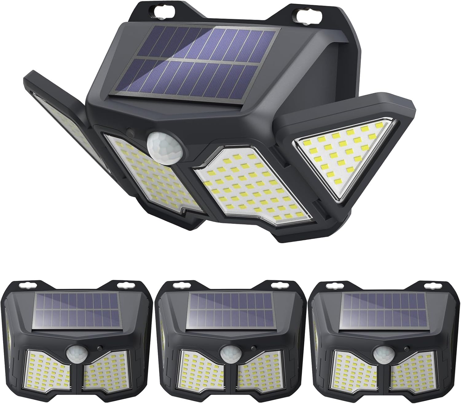 solebell Luz solar para exteriores, 122 LED, luces solares para exteriores IP44 impermeable con 2 cabezales ajustables 270 gran angular, luces de