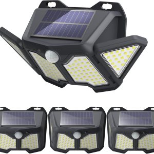 solebell Luz solar para exteriores, 122 LED, luces solares para exteriores IP44 impermeable con 2 cabezales ajustables 270 gran angular, luces de solebell Luz solar para exteriores, 122 LED, luces solares para exteriores IP44 impermeable con 2 cabezales ajustables 270 gran angular, luces de
