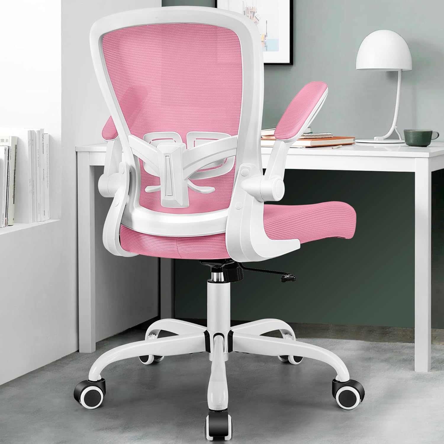 MINLOVE Silla de oficina ergonómica con soporte lumbar ajustable y altura, reposabrazos abatibles de 90, sillas de escritorio Ergo con ruedas, uso