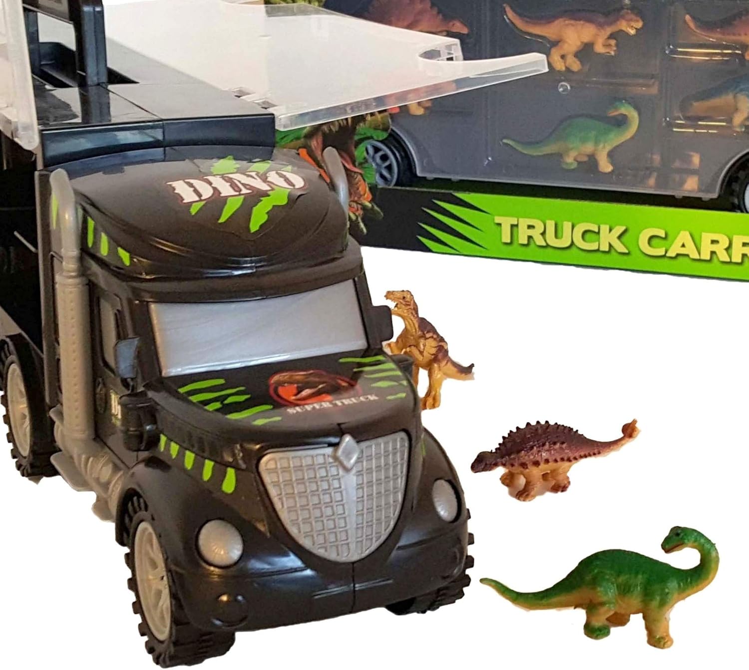 Estuche de transporte grande de dinosaurio con figuras de dinosaurio de juguete educativo (camión dinosaurio)