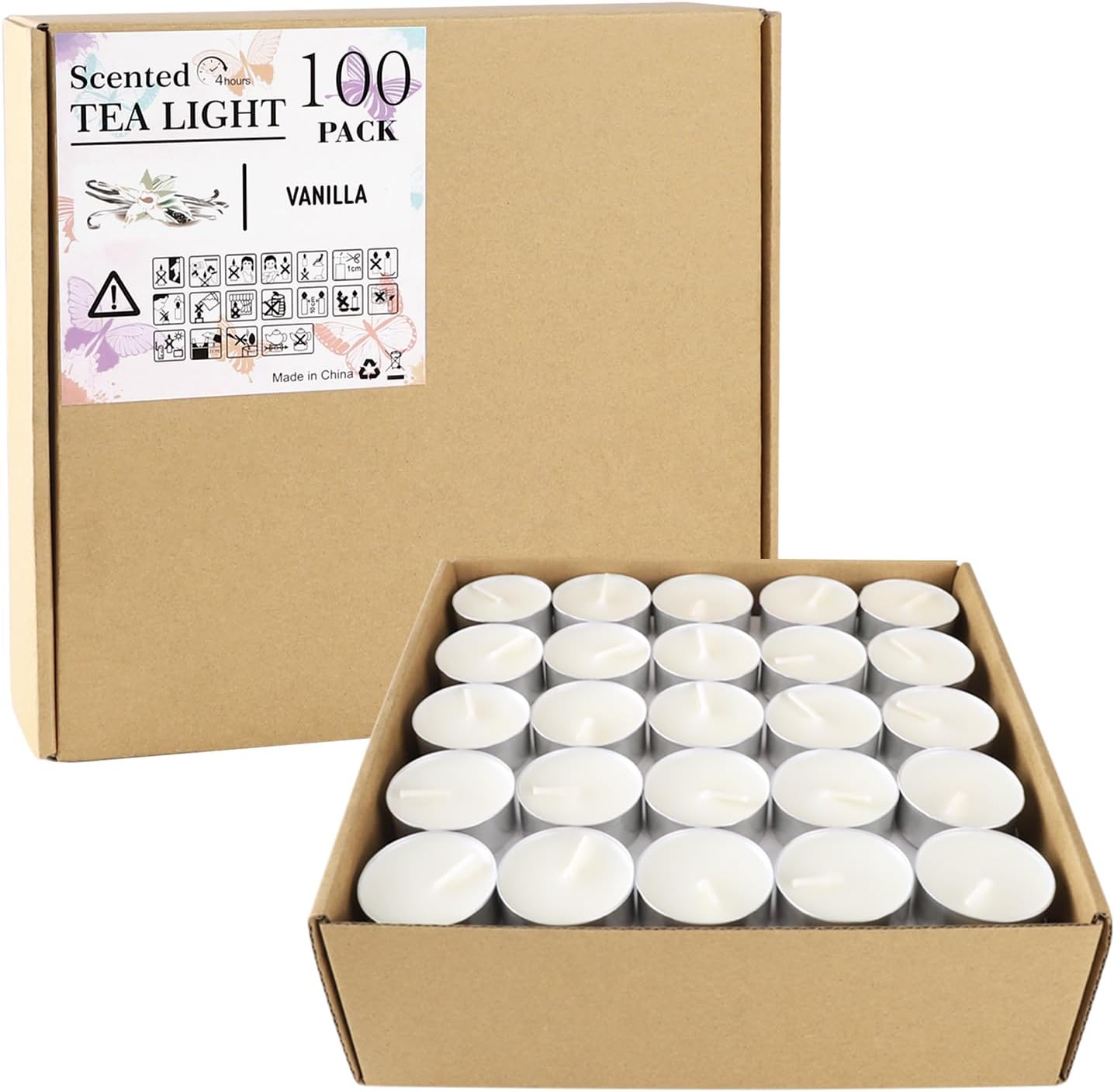 Mini velas blancas perfumadas a granel 100, velas votivas para el hogar, fragancia de vainilla para el hogar, cena, vacaciones, boda, fiesta, 4 horas