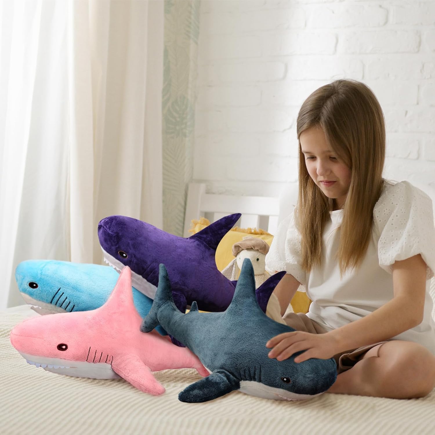 MUPI Almohada de peluche de tiburón de 17 pulgadas, almohada de tiburón de peluche, tiburón de juguete, tiburón de peluche, gran peluche, muñeca de