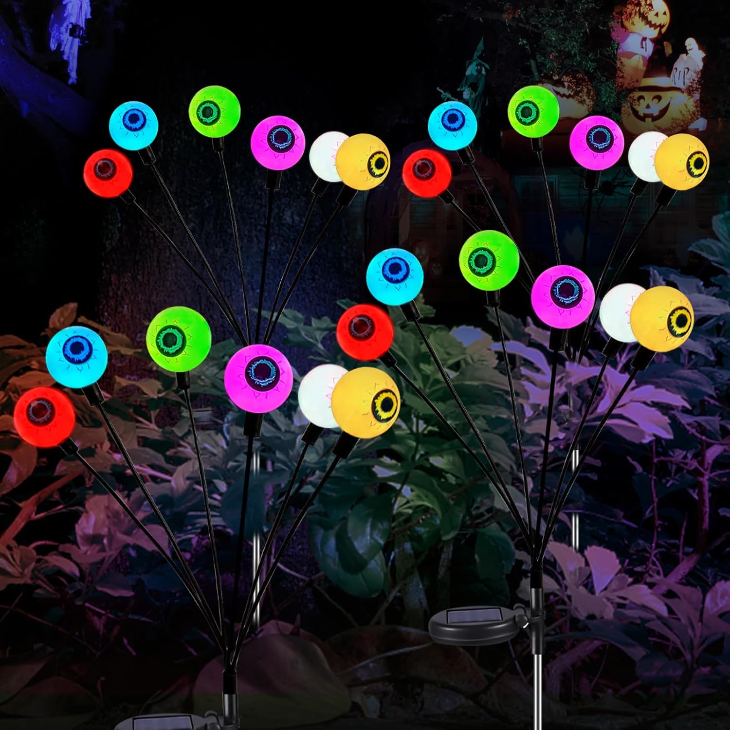 Neporal 4 piezas de globos oculares solares de Halloween al aire libre, globo ocular de Halloween escalofriante, decoración al aire libre, IP65