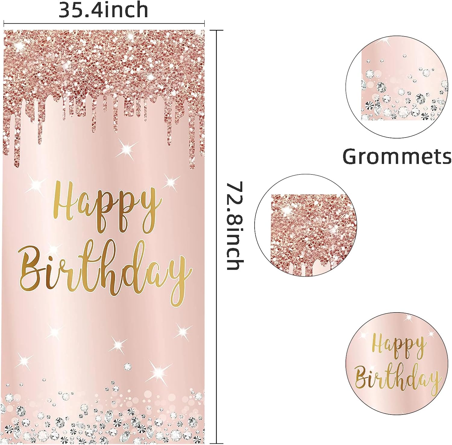 Cartel decorativo de puerta de cumpleaños para mujer, cartel de puerta de telón de fondo, letrero de feliz cumpleaños de oro rosa, suministros de