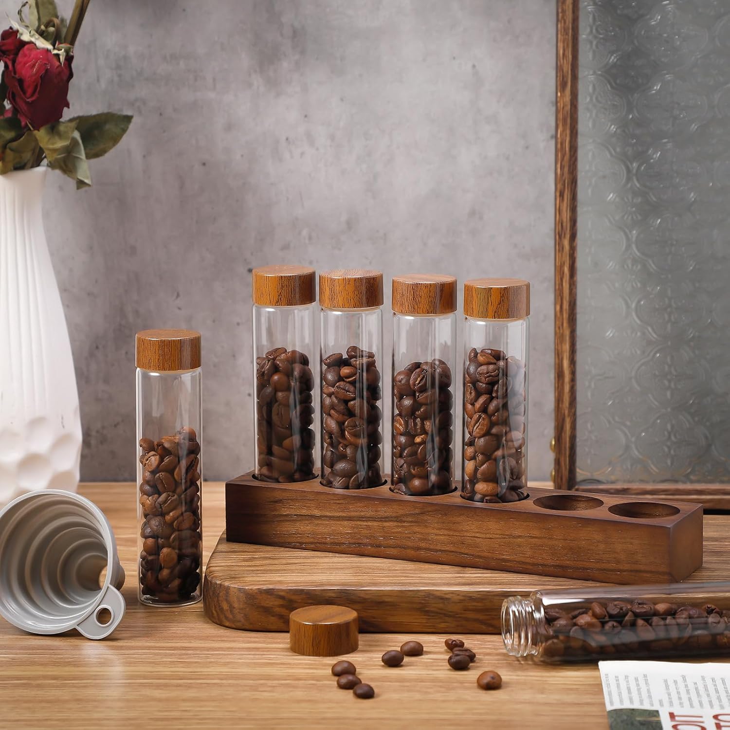 Tubos de almacenamiento de granos de café de dosis única, tarro de vidrio de borosilicato de 2 onzas, recipiente para granos de café herméticos