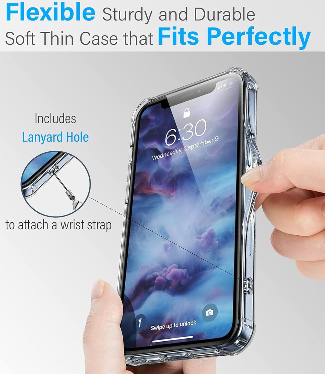 siduater Funda con correa para iPhone 15 Pro de 6.1 pulgadas con soporte, funda protectora de TPU suave y transparente a prueba de golpes,