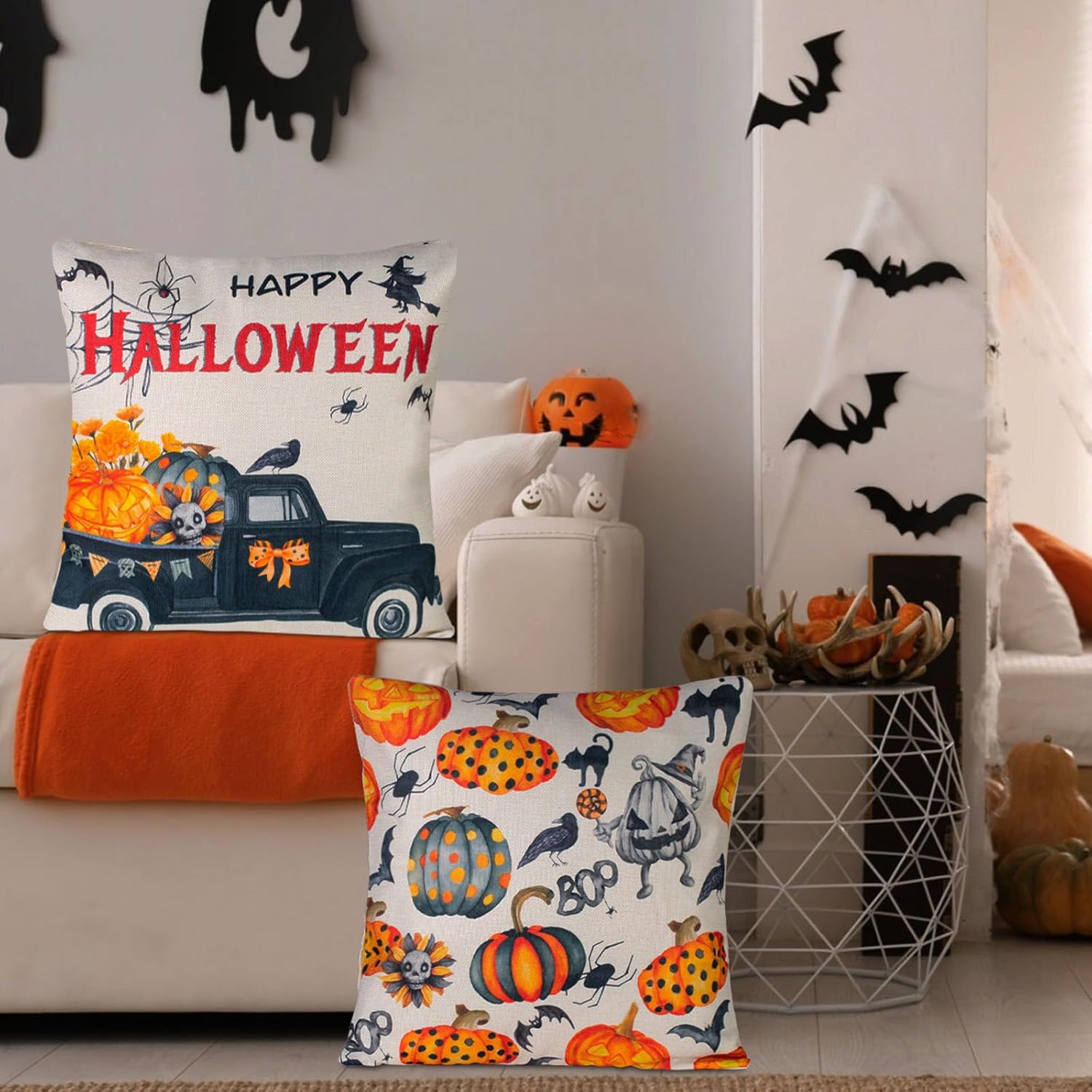 Gesyesor Fundas de almohada decorativas de otoño de 18 x 18 pulgadas, calabazas, hojas de arce, casa de campo, lino otoñal, fundas de almohada para
