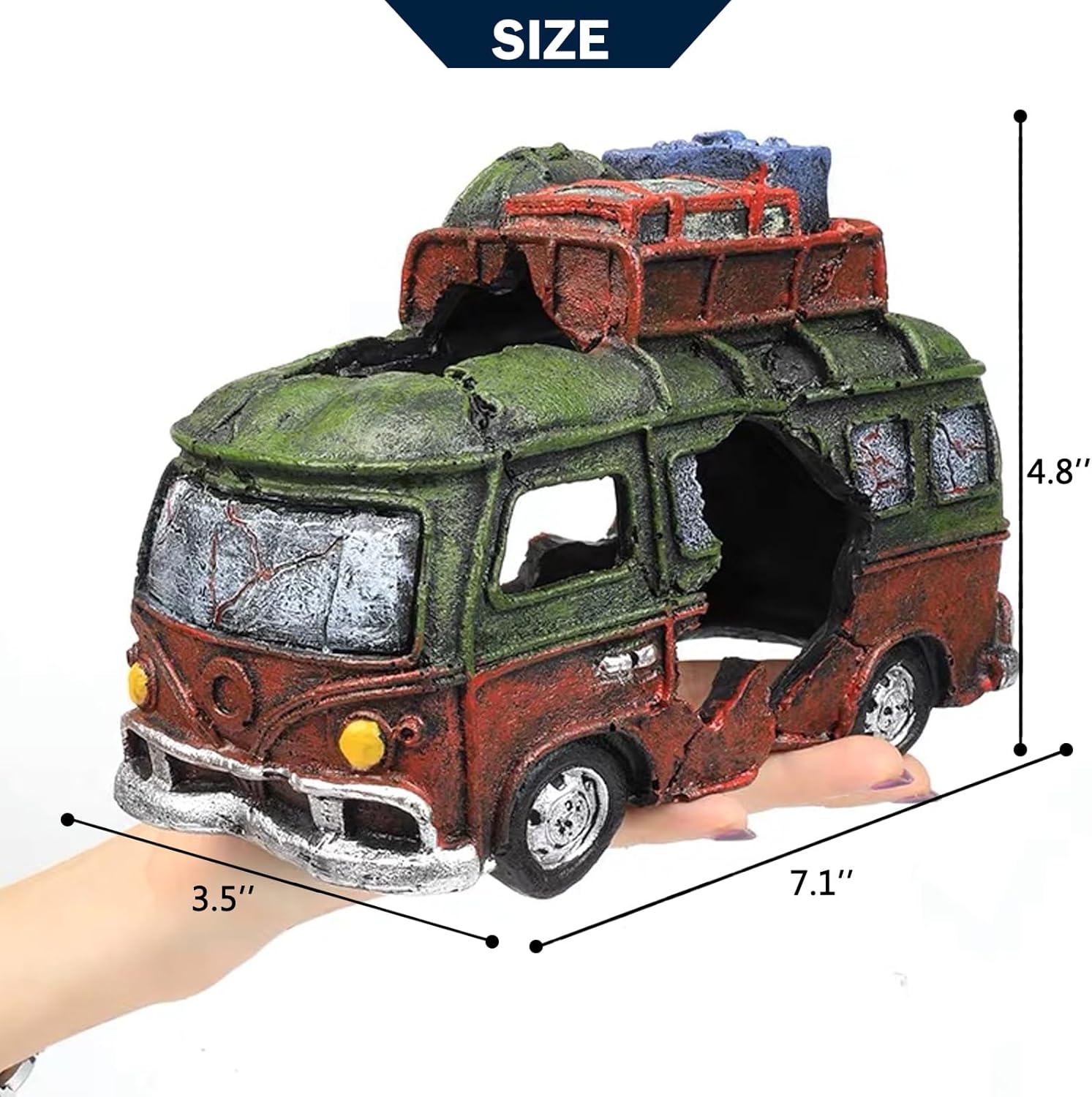 VMCN Adorno de acuario de restos de automóvil, restos de automóvil para pecera, decoración de paisaje subacuático, escondites de cuevas, suministros