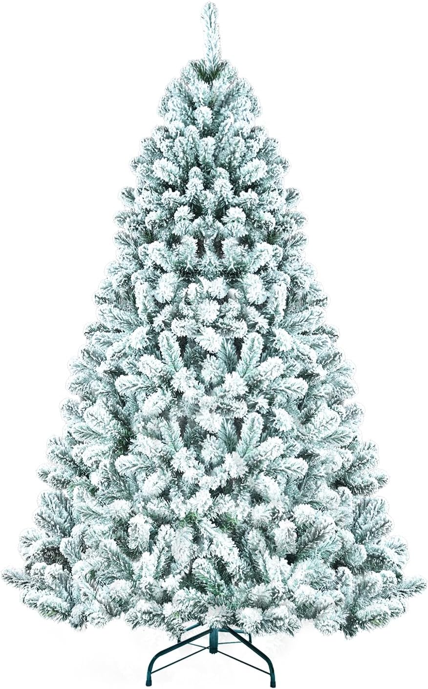 leheyhey Árbol de Navidad artificial con nieve de 6 pies, vista realista de abeto, fácil de montar con soportes de metal, adecuado para decoración