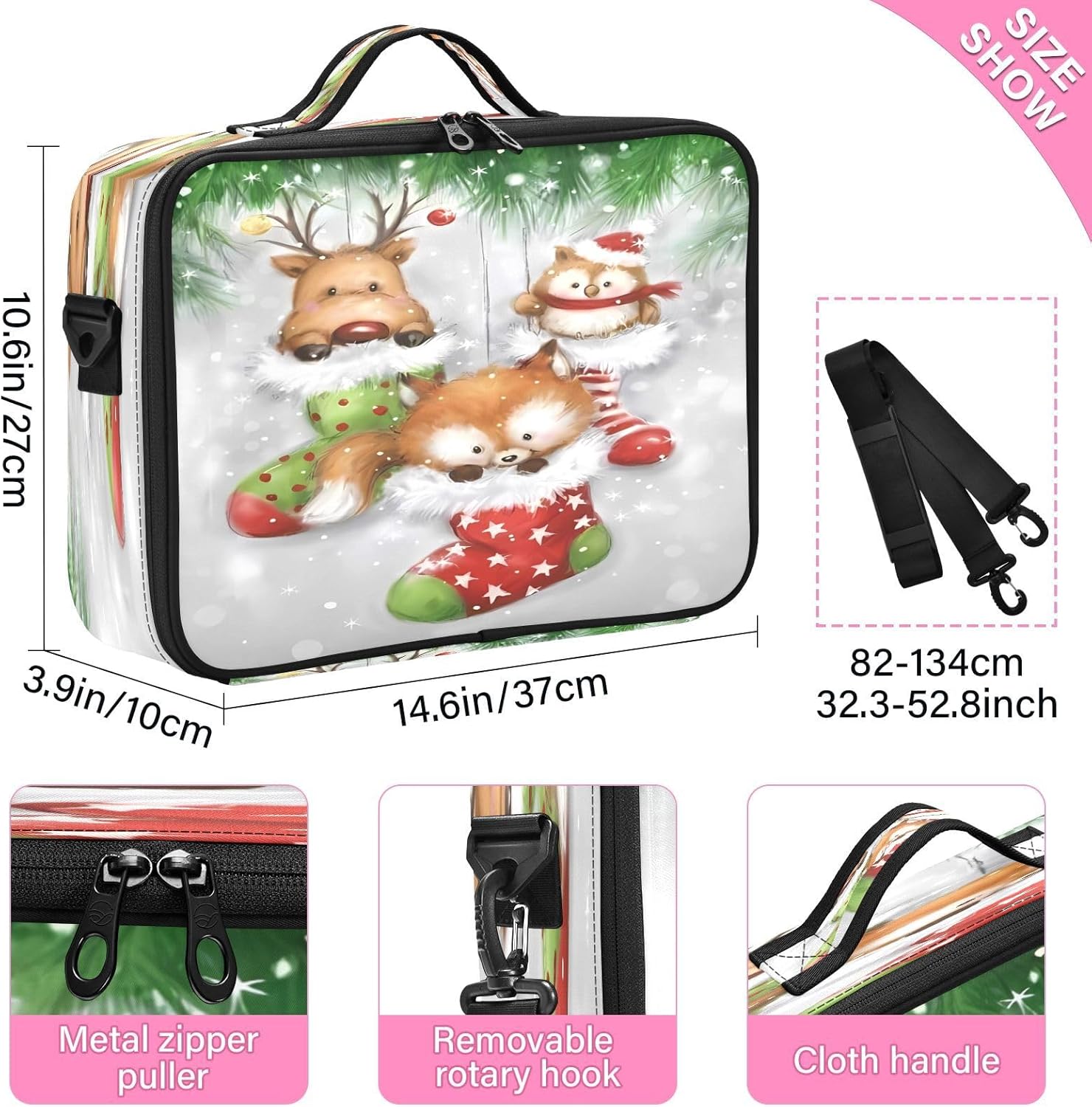 Zathe Bolsas de cosméticos de viaje de animales del bosque blanco y verde para mujeres, neceser de viaje, bolsas de maquillaje grandes con