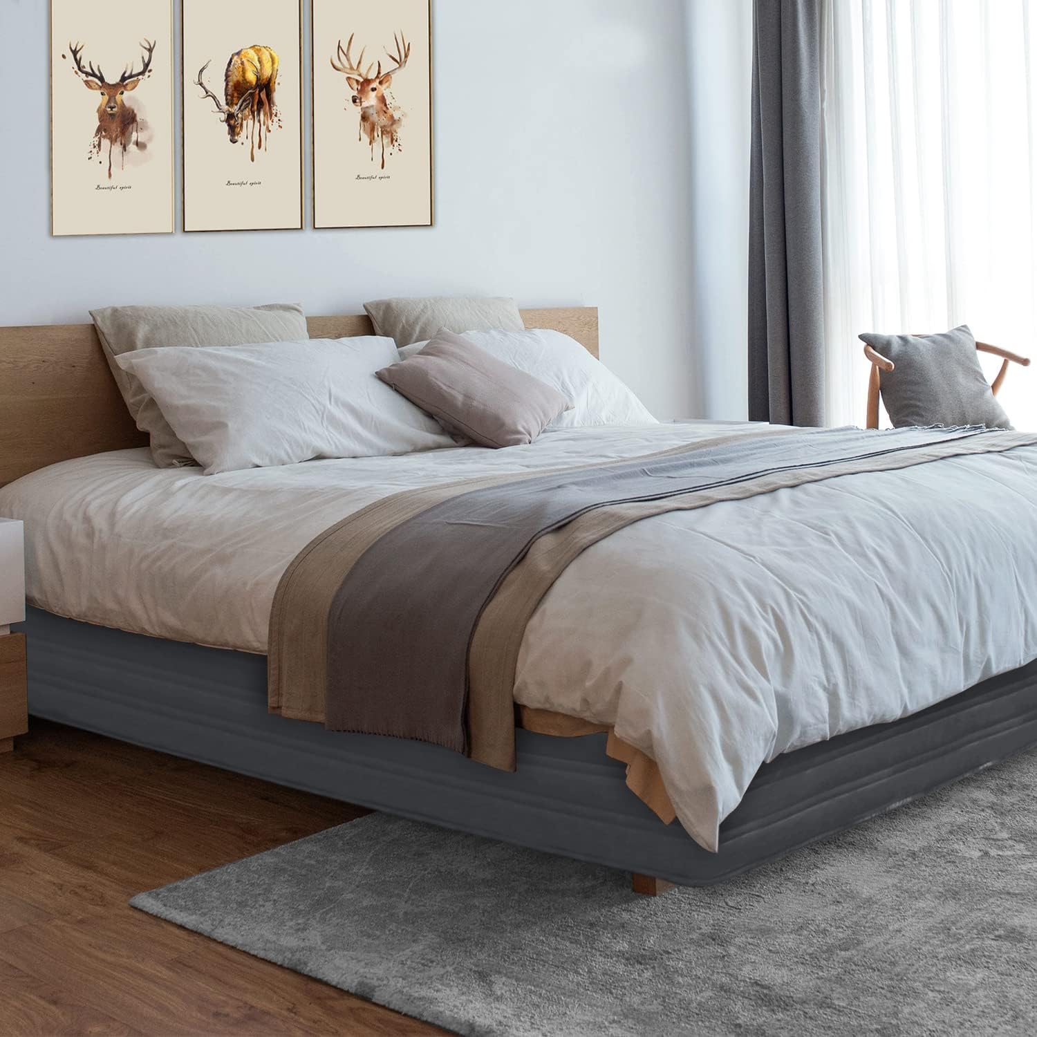 Marquess Falda de cama a medida mezclada, acolchada y con caída clásica de 14 pulgadas para dormitorio (color carbón, tamaño King)