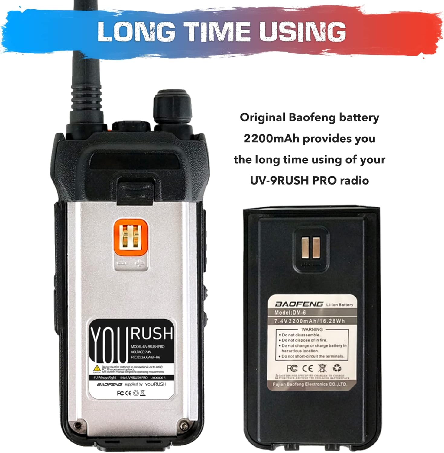 UV-9Rush Pro 10 W (actualizado Baofeng BF-H5) Radio portátil de mano UHF VHF Radio de mano de doble banda IP54 con batería de 2200 mAh. Pin K2