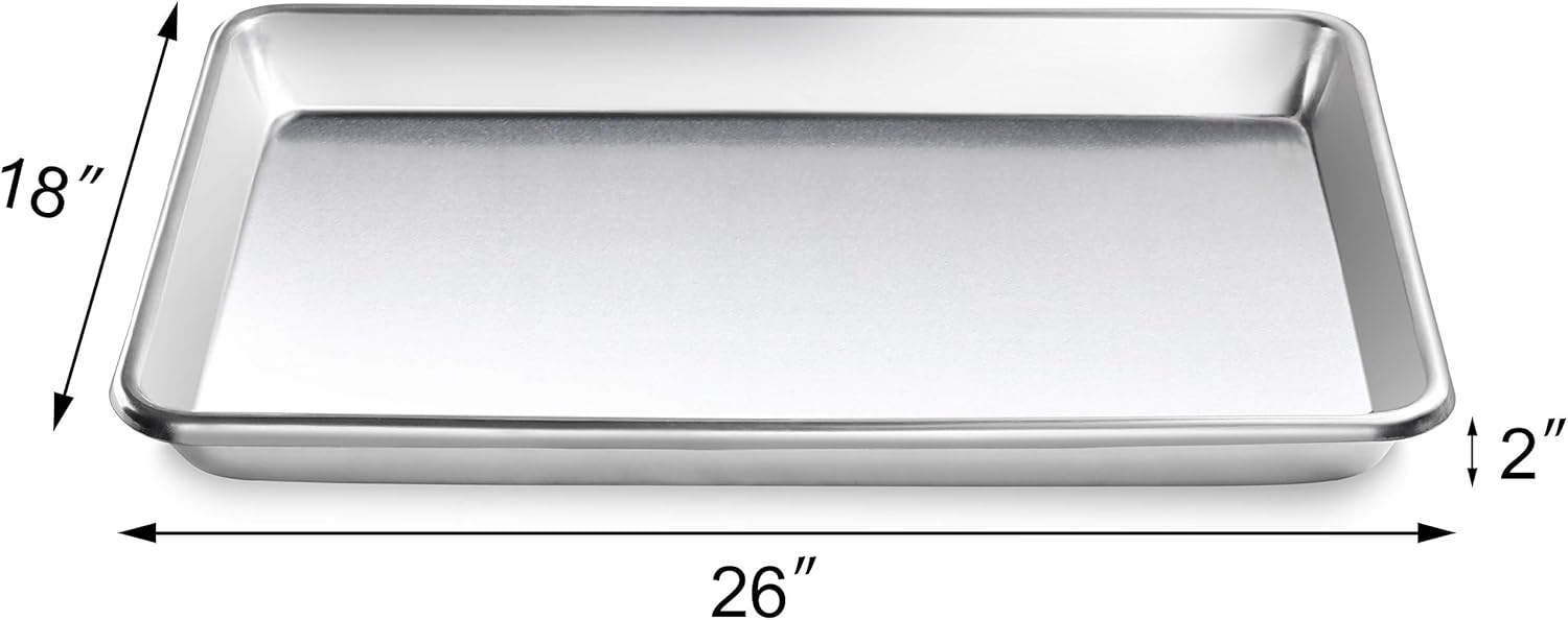 New Star Foodservice 36800 Sartén de aluminio de grado comercial de calibre 12 con cuentas abiertas, 18 pulgadas de largo x 26 pulgadas de ancho x 2