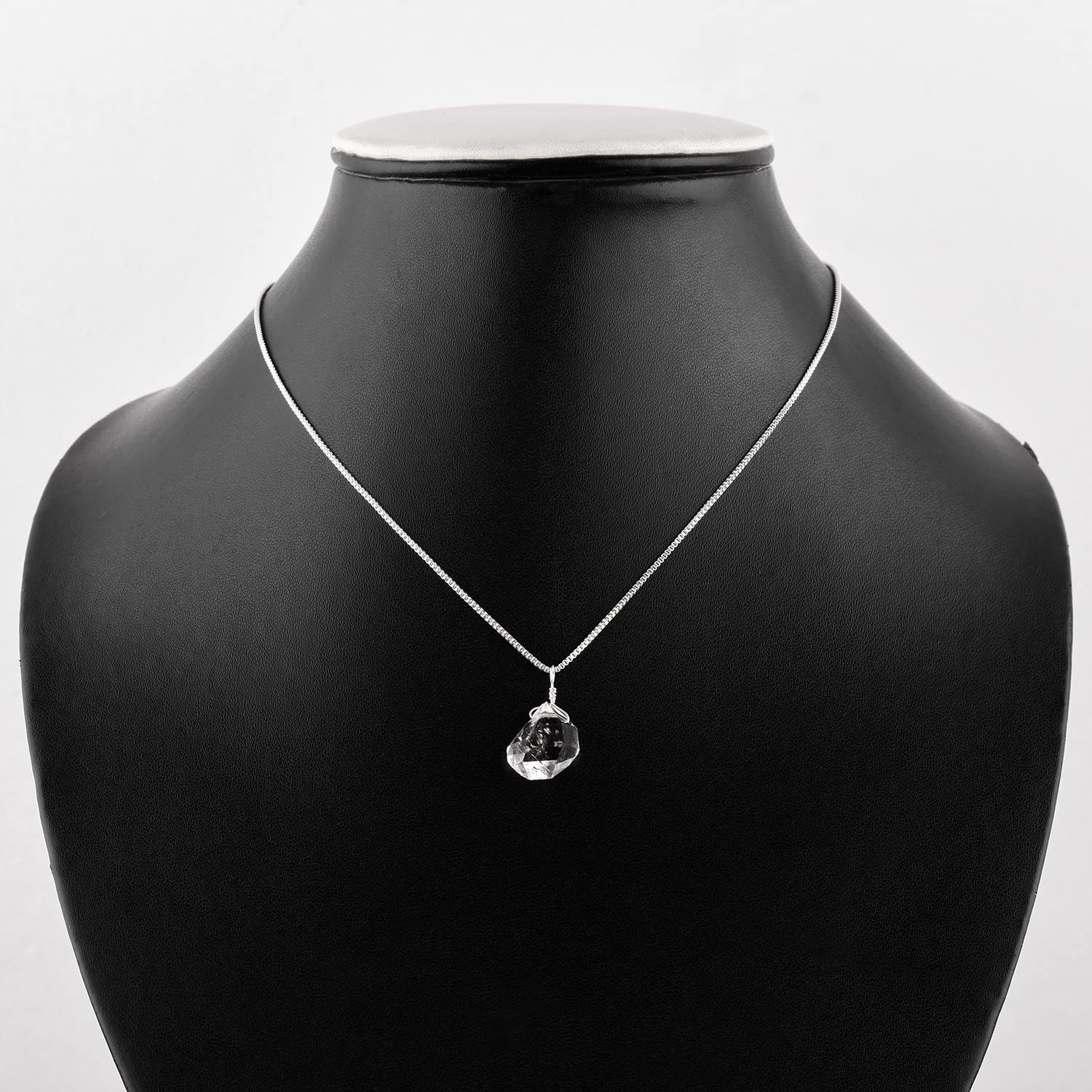 Natural Raw Herkimer Diamond Quartz Stone Rough Crystal Gemstone Dainty Women Pendant Necklace, Chakra Healing Crystals, Birthstone, Silver Plated