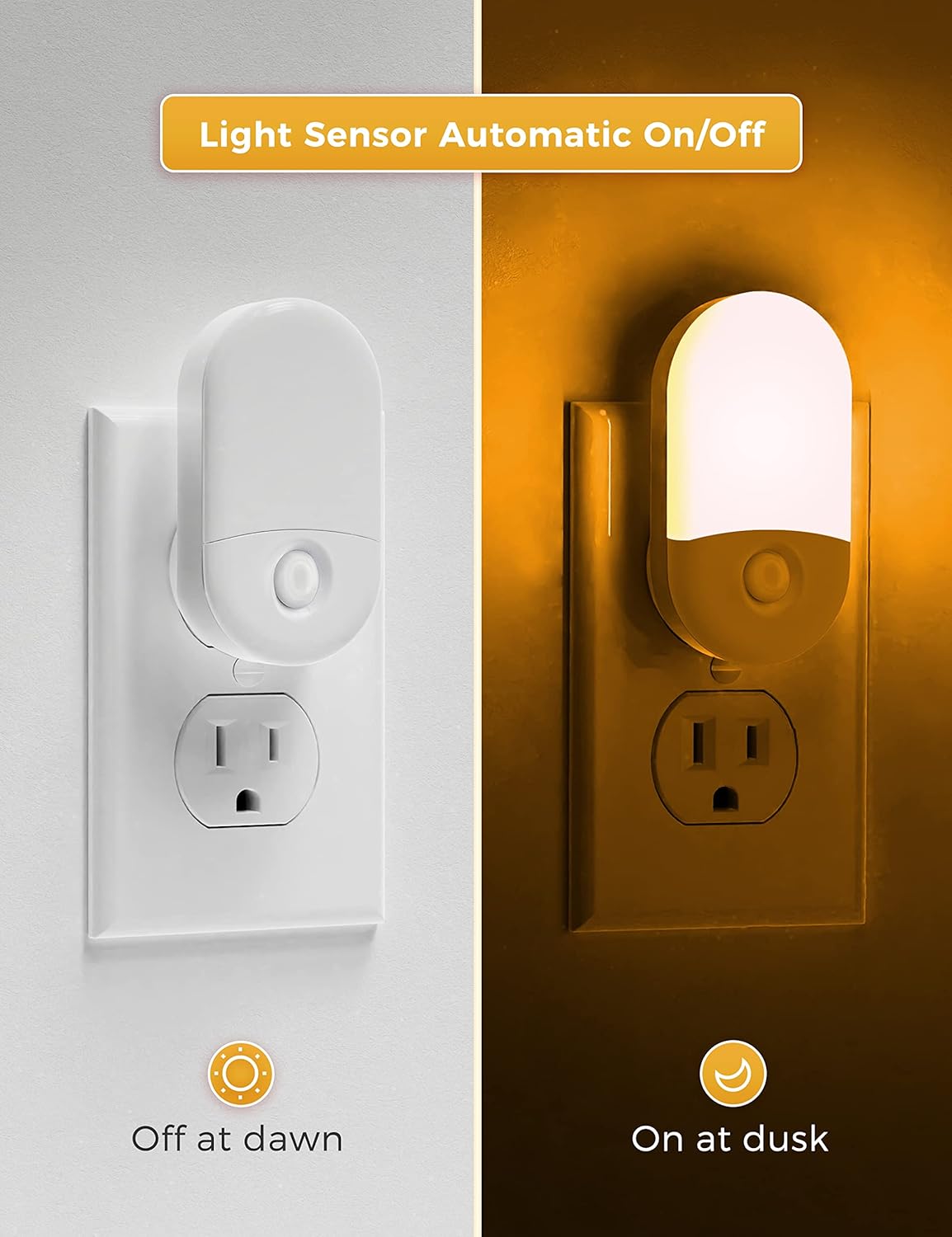 LOHAS – Lámpara de noche LED con enchufe para pared y sensor automático de luz, luz regulable, 0.6W, 3060lúmenes, 2000K, luz baja en color azul para