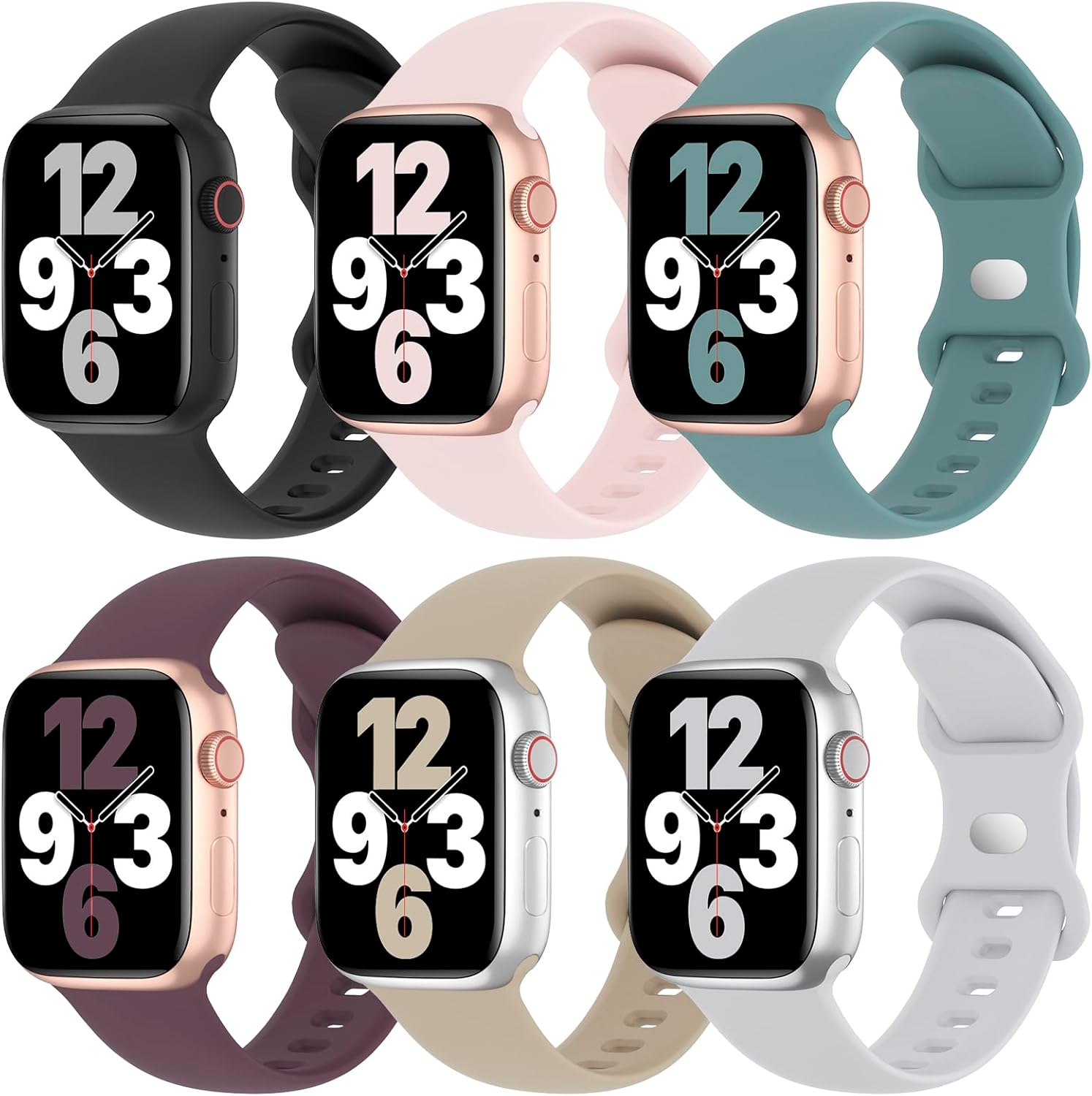 Paquete de 6 correas de silicona compatibles con Apple Watch Band de 1.496 in, 1.575 in, 1.614 in, 1.654 in, 1.732 in, 1.772 in, correa de repuesto