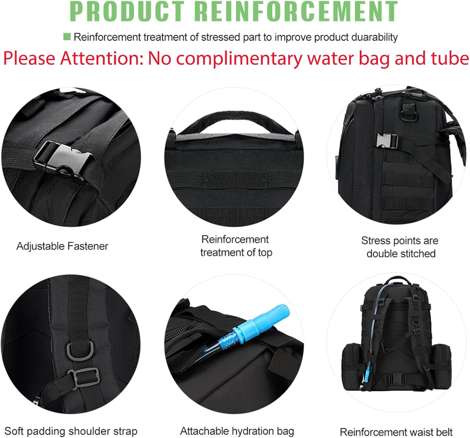 Mochila táctica militar para hombres, mochila militar negra para hombres y mujeres, Negro-2, Negro