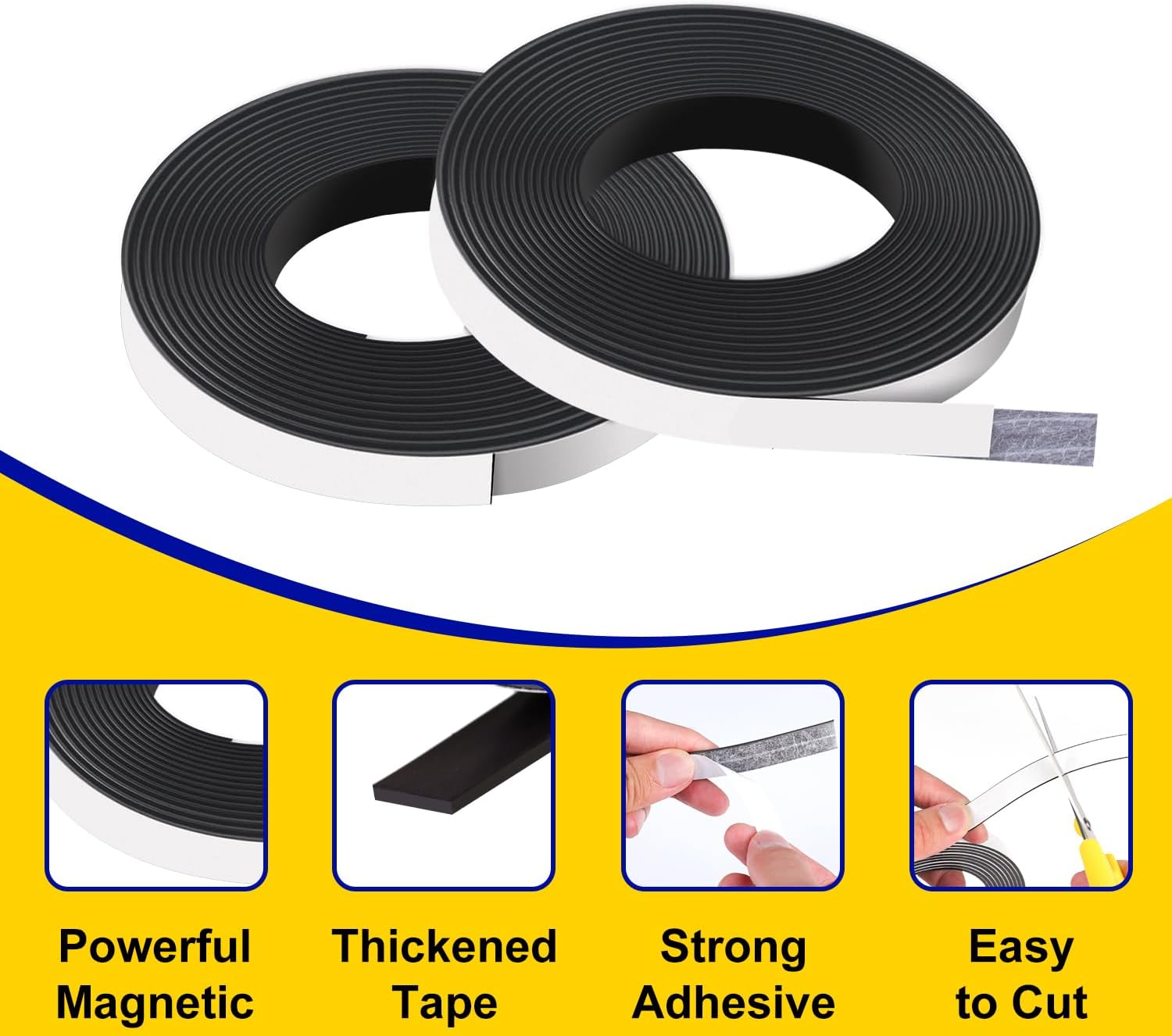DIYMAG Cinta magnética, 2 rollos de tira magnética con fuerte autoadhesivo y flexible, rollo de cinta magnética para proyectos de manualidades,